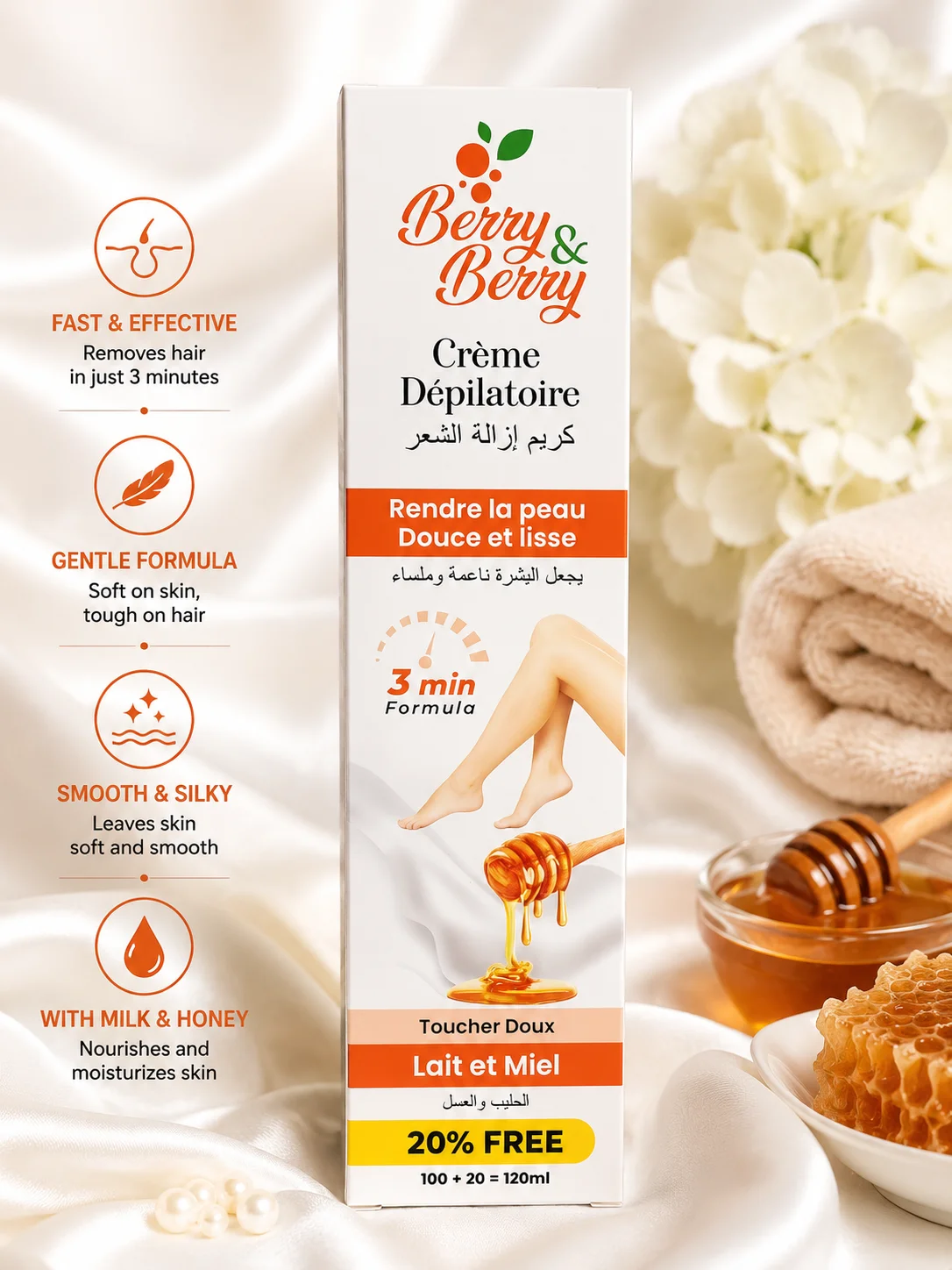 Berry & Berry Hair Removal Cream with Milk & Honey – 120ml (20% Free)