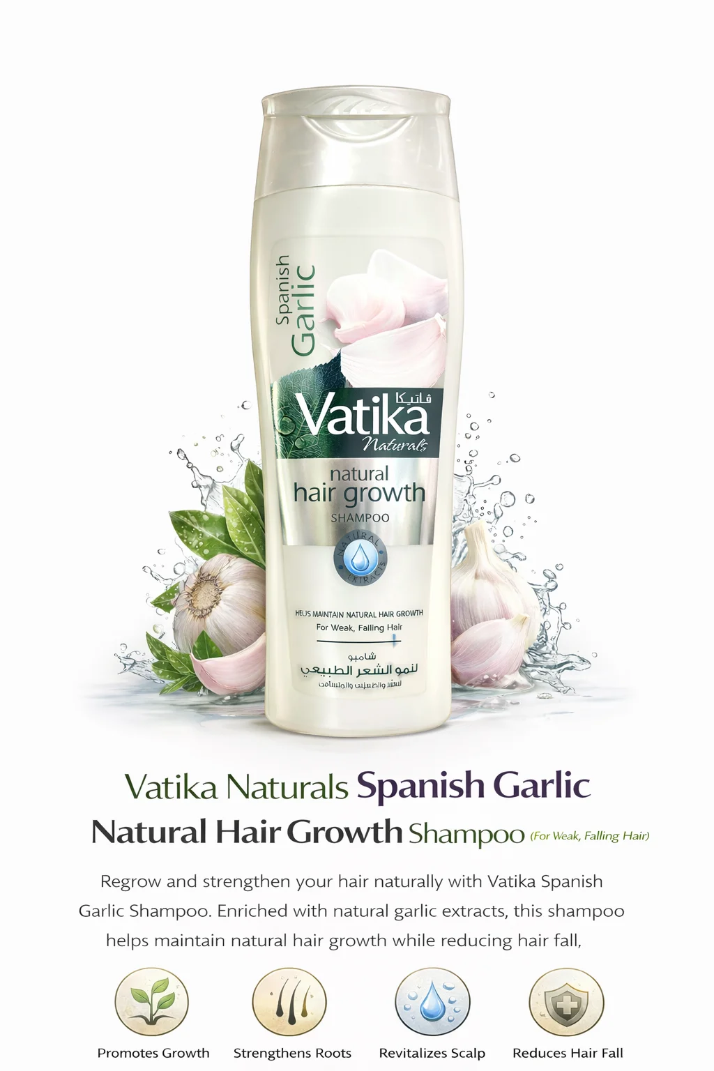 Vatika Naturals Spanish Garlic Natural Hair Growth Shampoo (For Weak & Falling Hair) 185ML