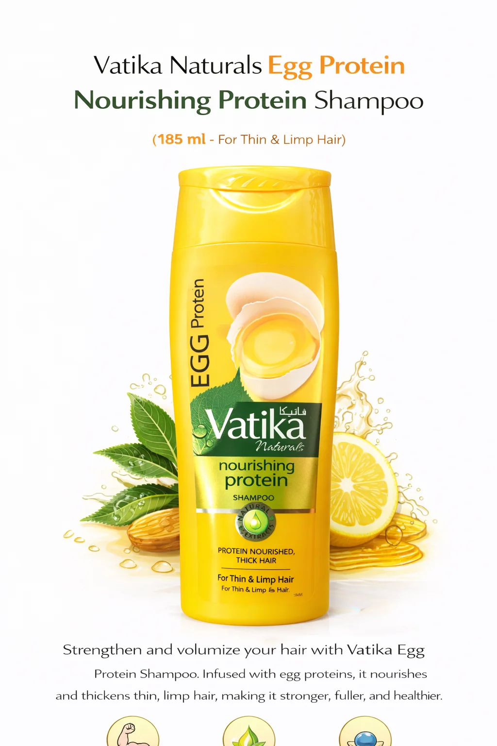 Vatika Naturals Egg Protein Nourishing Shampoo 185ml (For Thin & Limp Hair)