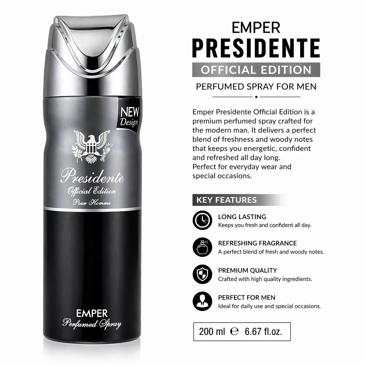 Emper Presidente Official Edition Perfumed Body Spray for Men – Long Lasting Fragrance
