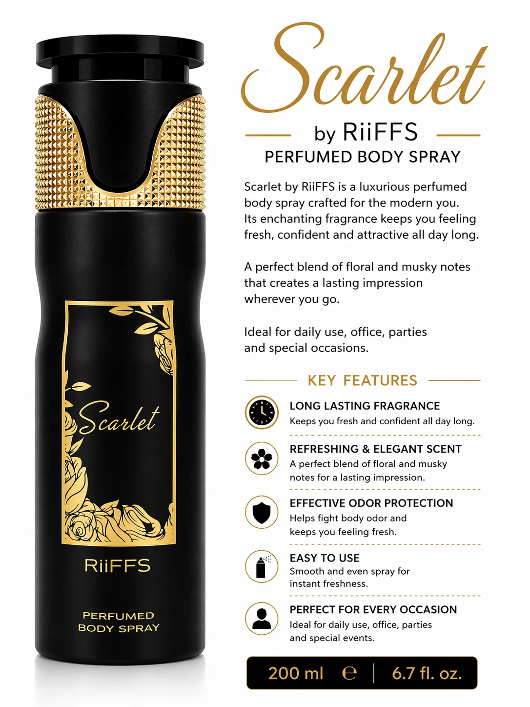 RiiFFS Scarlet Perfumed Body Spray – Elegant Long Lasting Fragrance for Women
