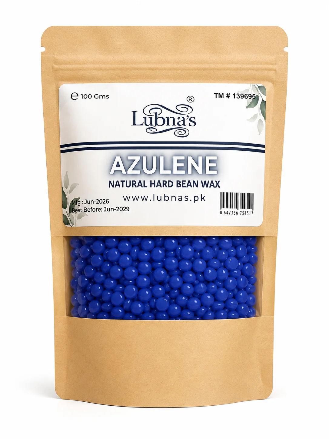 Lubna's Azulene Natural Hard Bean Wax Beads – 100g