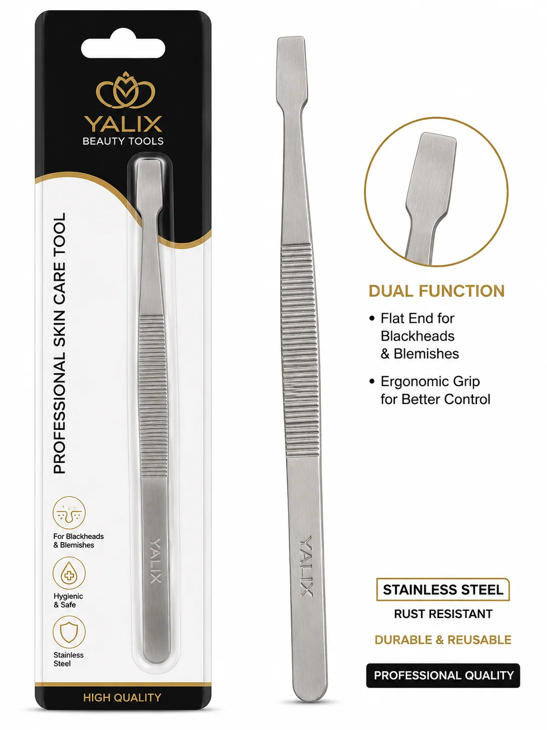 YALIX Professional Stainless Steel Skin Care Tool – Blackhead & Blemish Remover