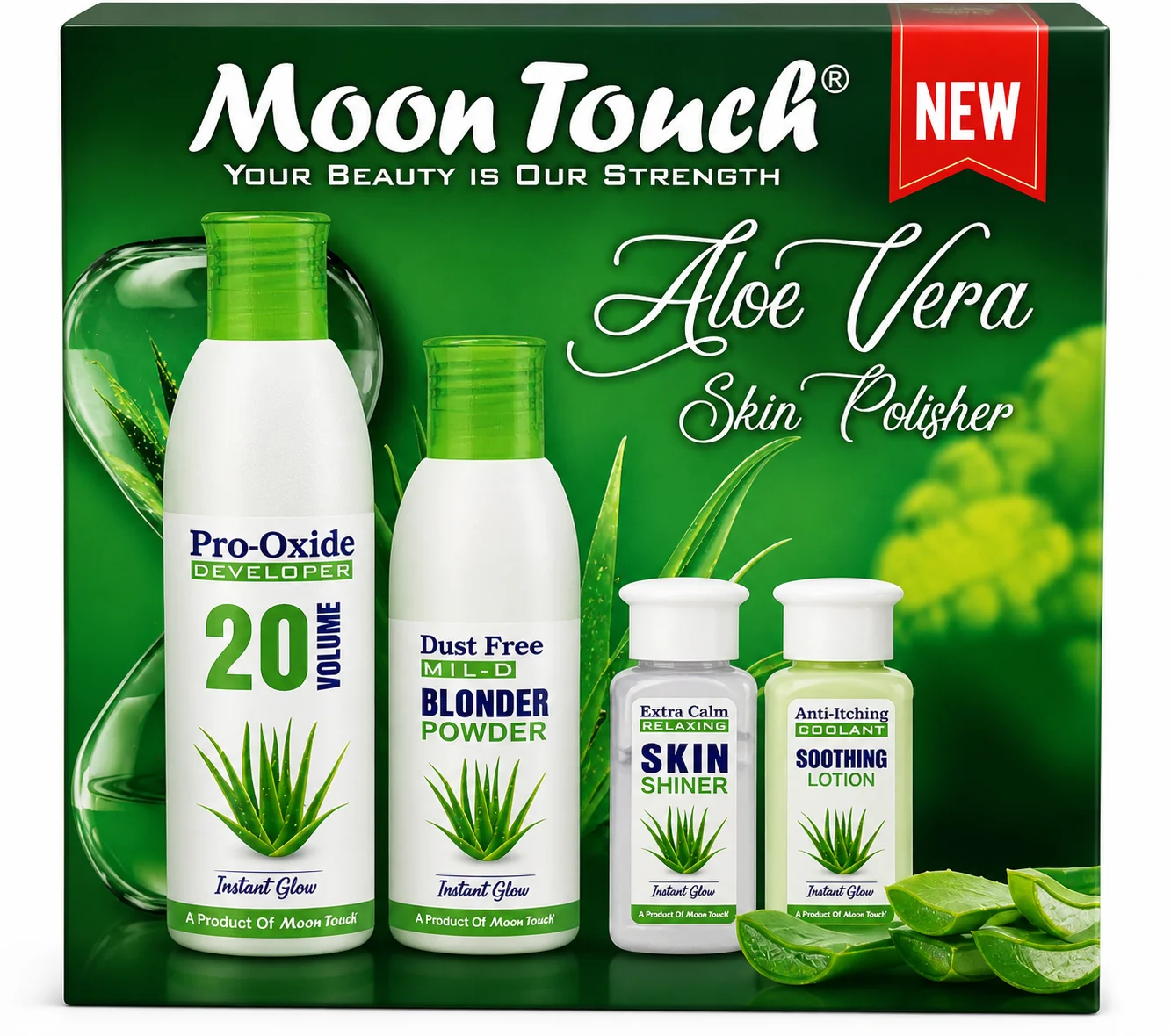 Moon Touch Aloe Vera Skin Polisher Kit – Complete Skin Brightening & Soothing System