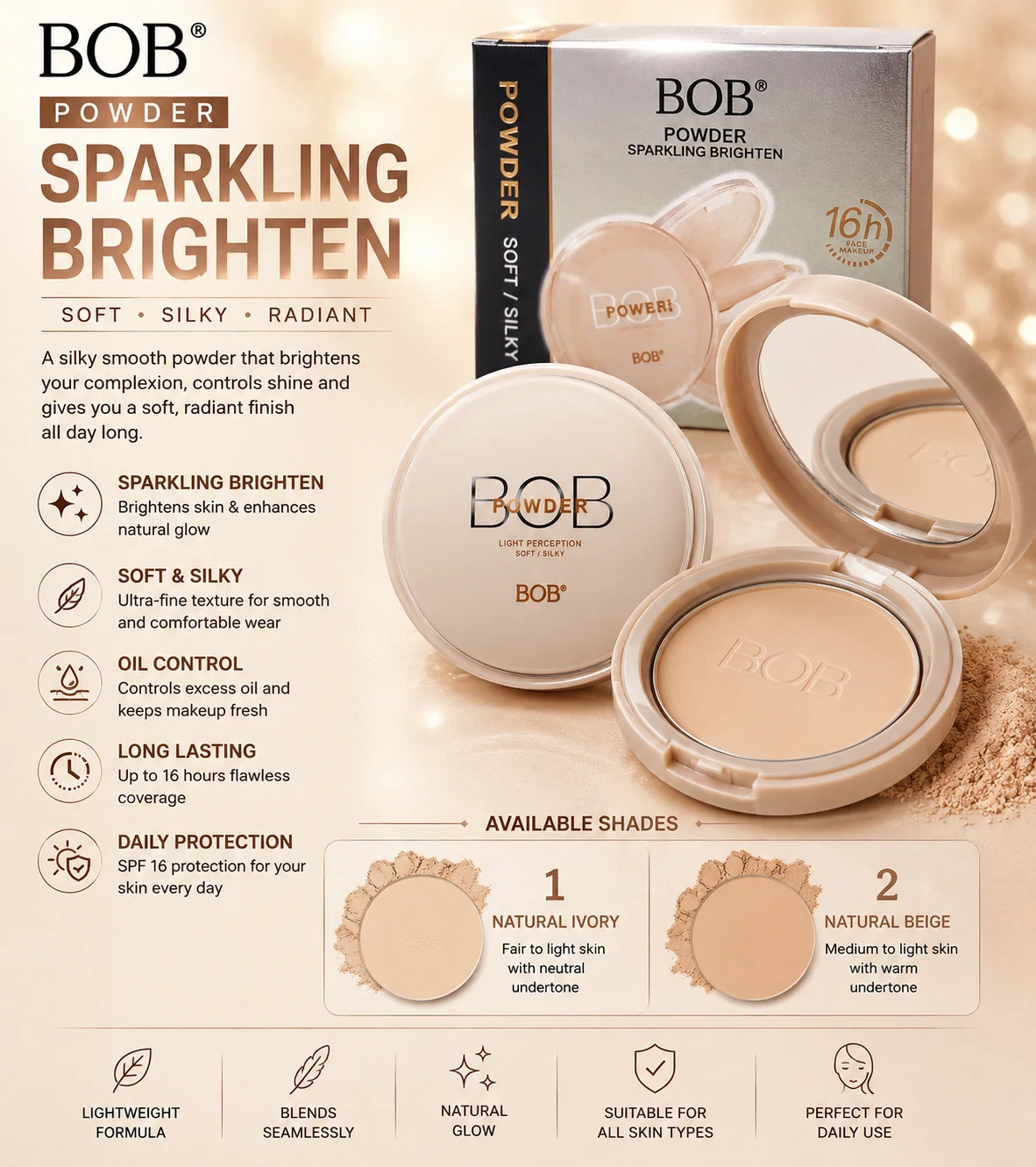 BOB Sparkling Brighten Powder – Shades 1 & 2