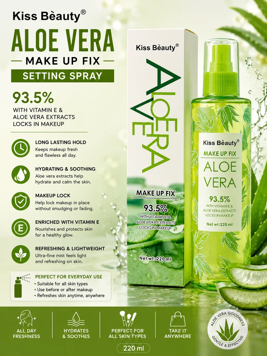 Kiss Beauty Aloe Vera Make Up Fix Setting Spray – 220ml