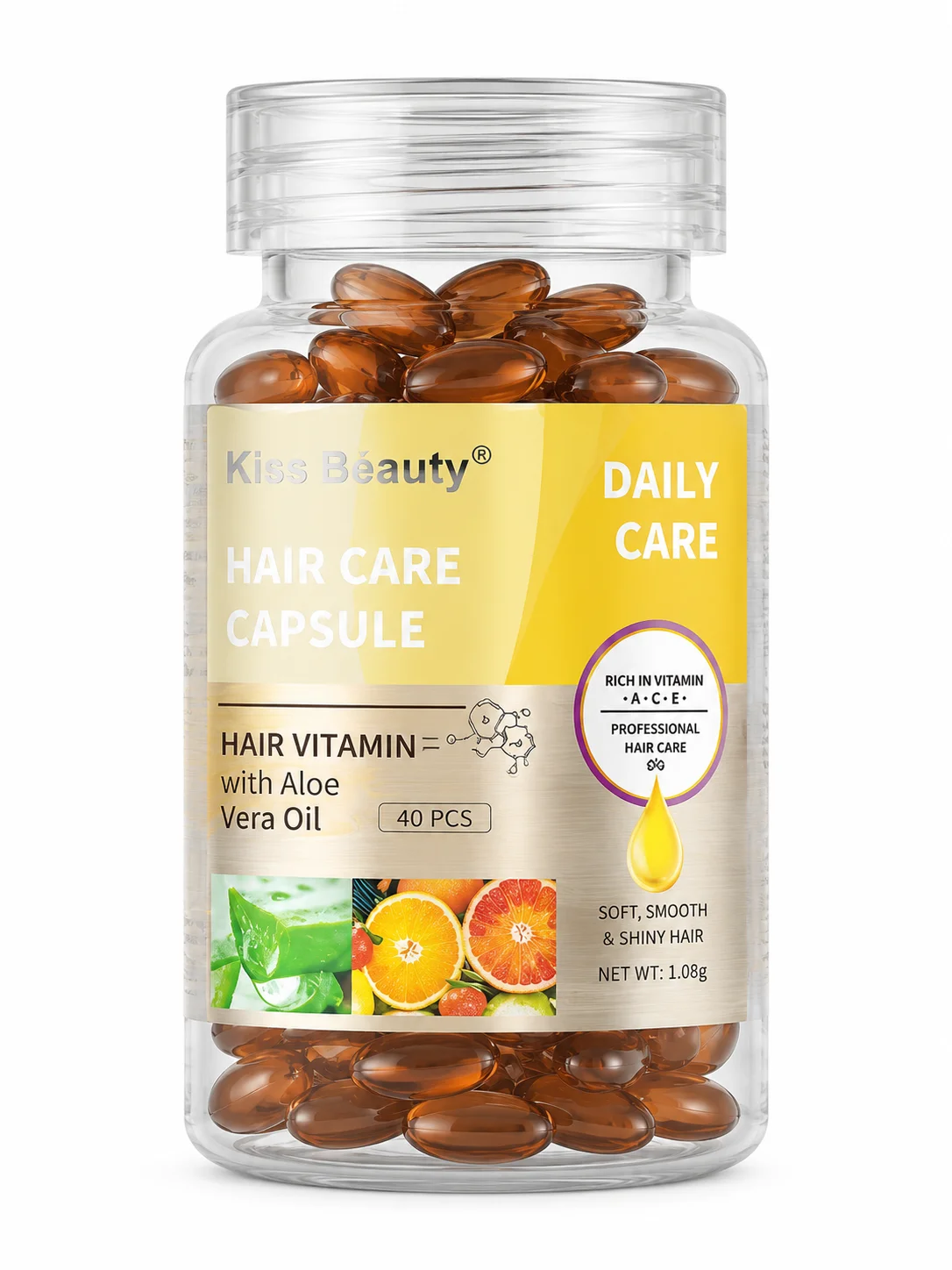 Kiss Beauty Hair Care Capsules – Daily Care Hair Vitamin with Aloe Vera Oil