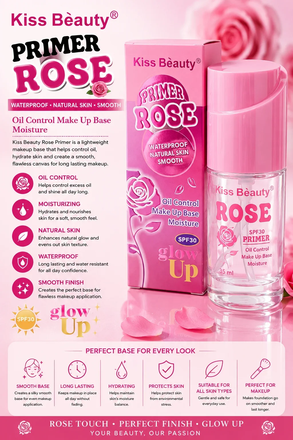 Kiss Beauty Rose Primer SPF 30 – Oil Control Makeup Base