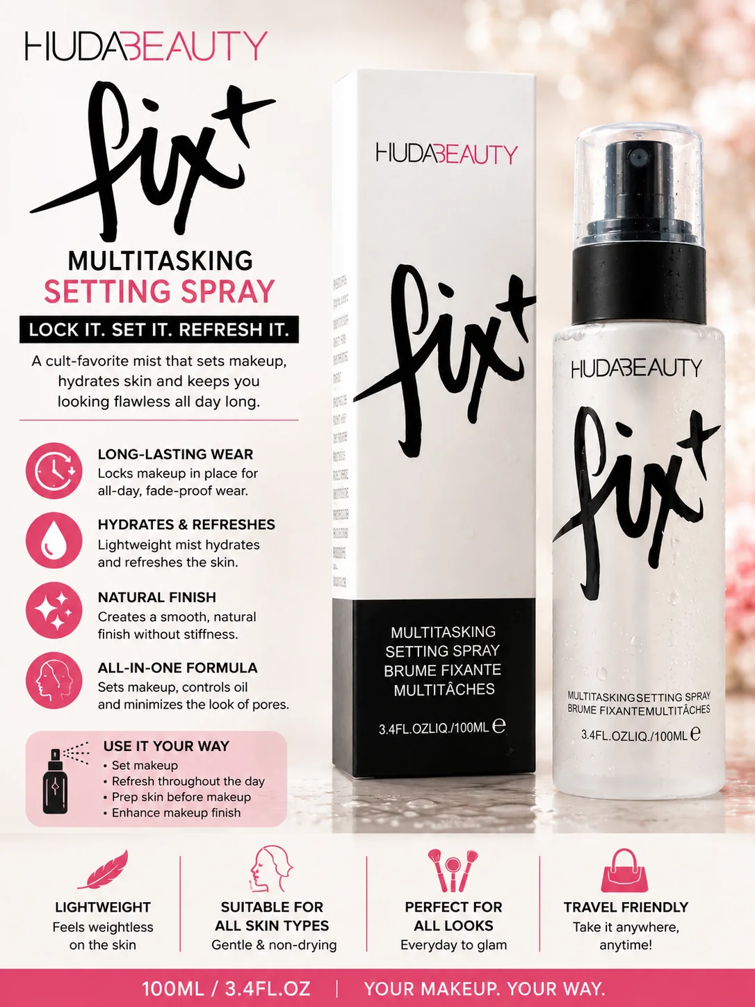 HUDA BEAUTY Fix Multitasking Setting Spray – 100ml