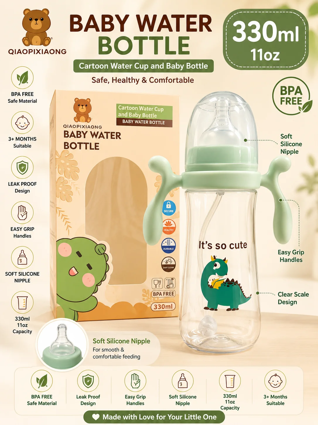QIAOPIXIAONG Baby Water Bottle 330ml (11oz)