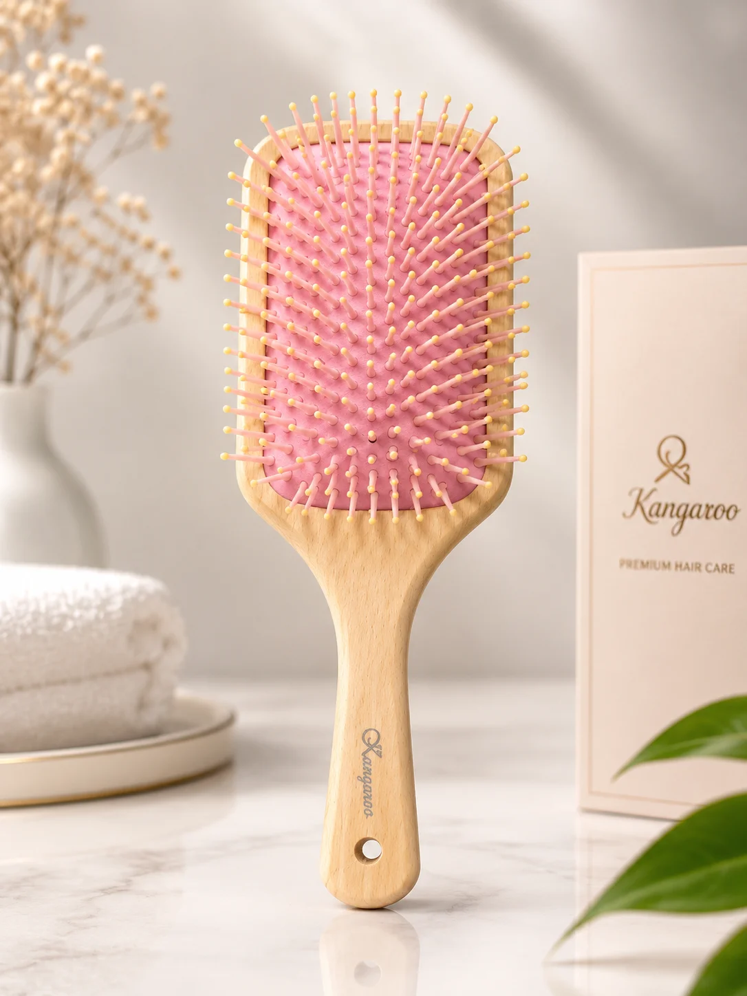 Kangaroo Premium Wooden Paddle Hair Brush – Soft Scalp Massage Hairbrush