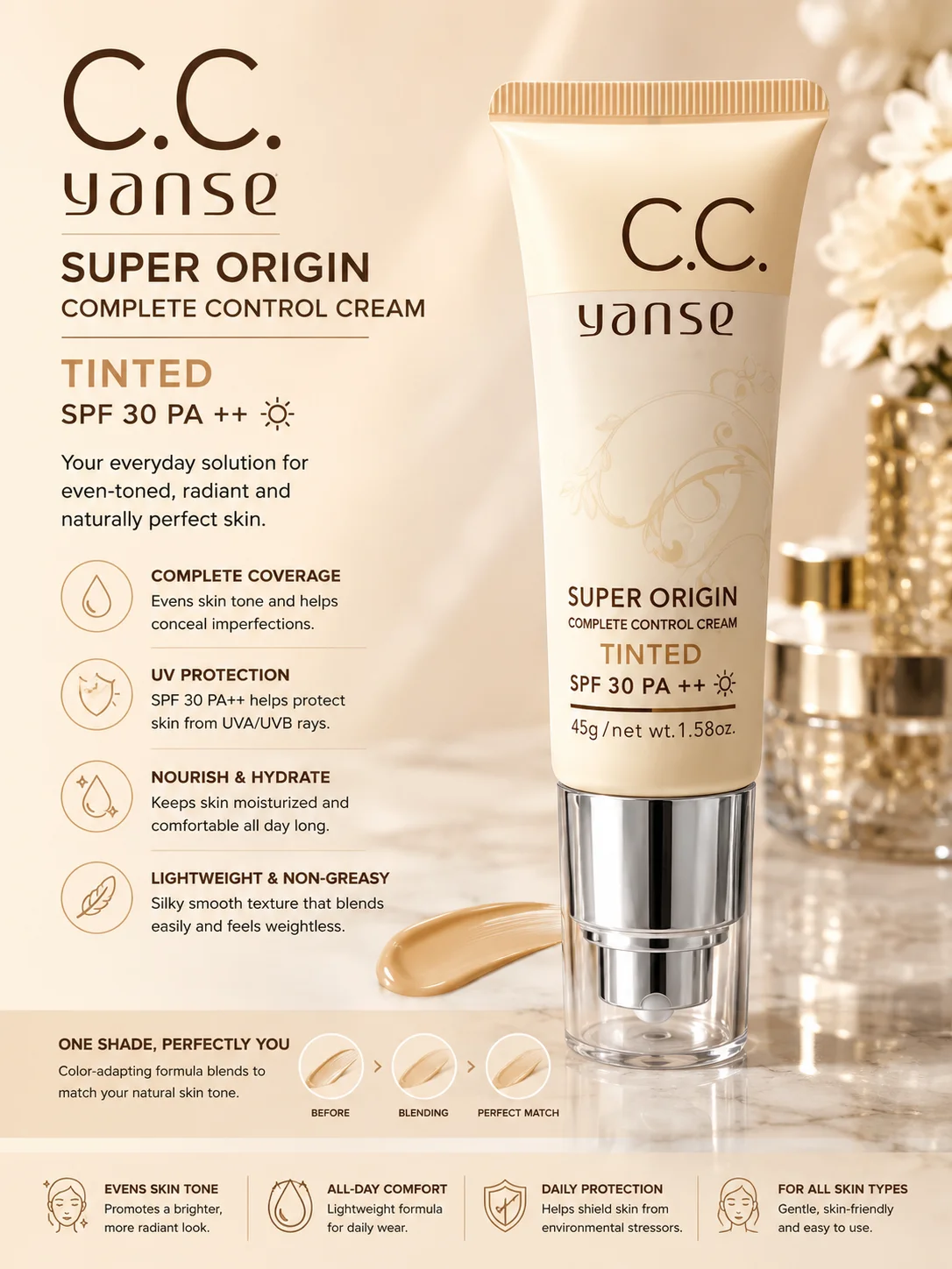 Yanse C.C. Super Origin Tinted Complete Control Cream SPF 30 PA++