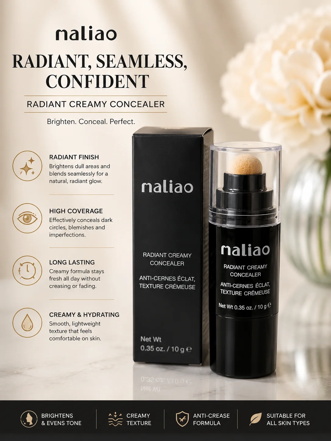 Maliao Radiant Creamy Concealer – Full Coverage Brightening Stick
