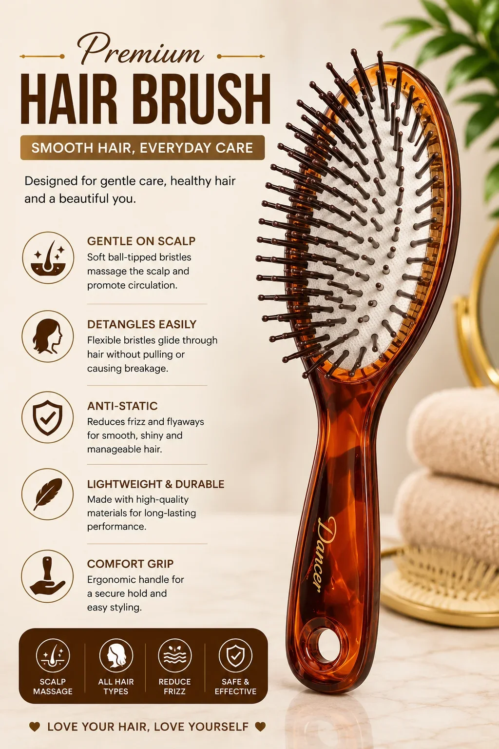 Premium Oval Paddle Hair Brush – Smooth Detangling & Anti-Frizz Hair Brush