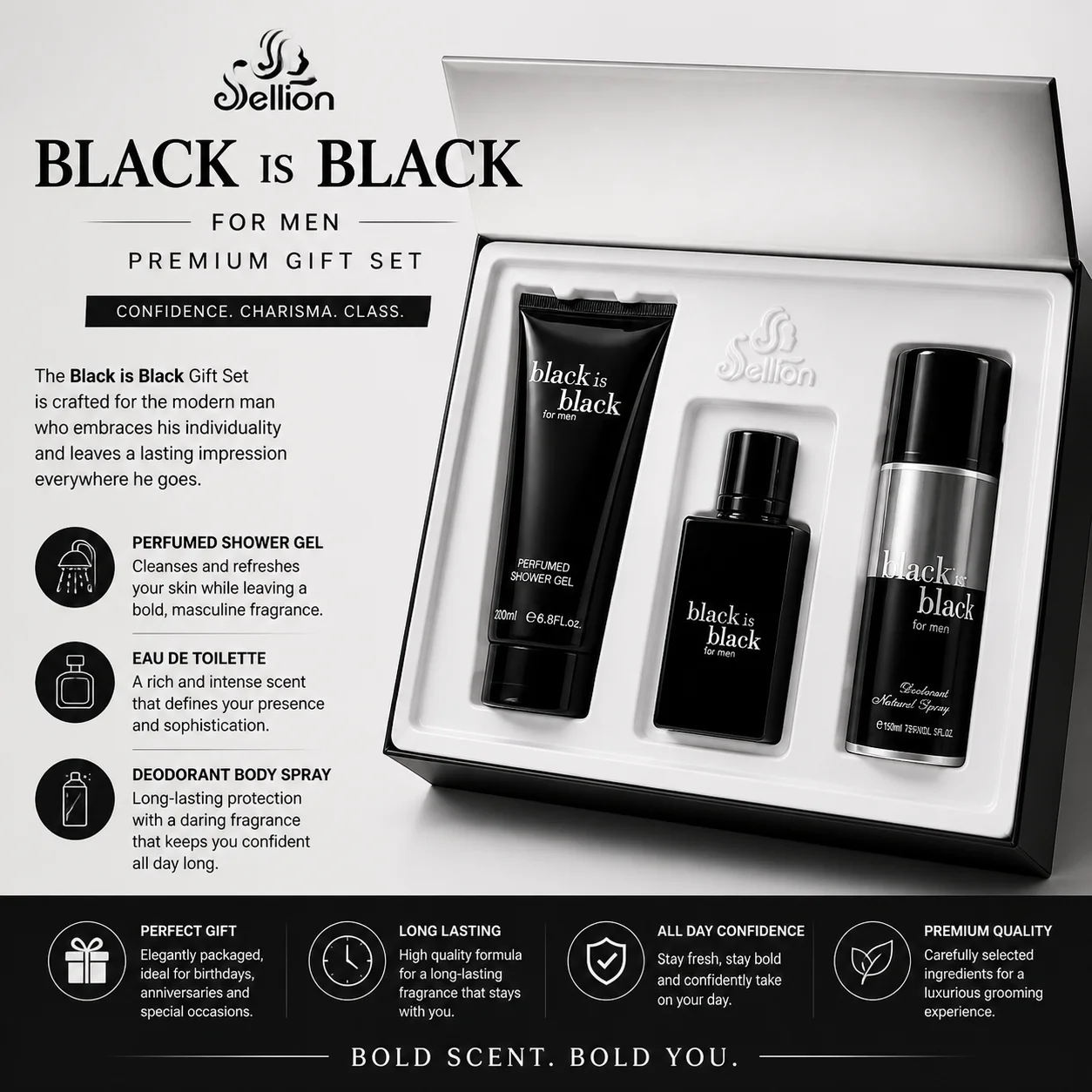 Black is Black for Men Premium Gift Set by Sellion 100ML