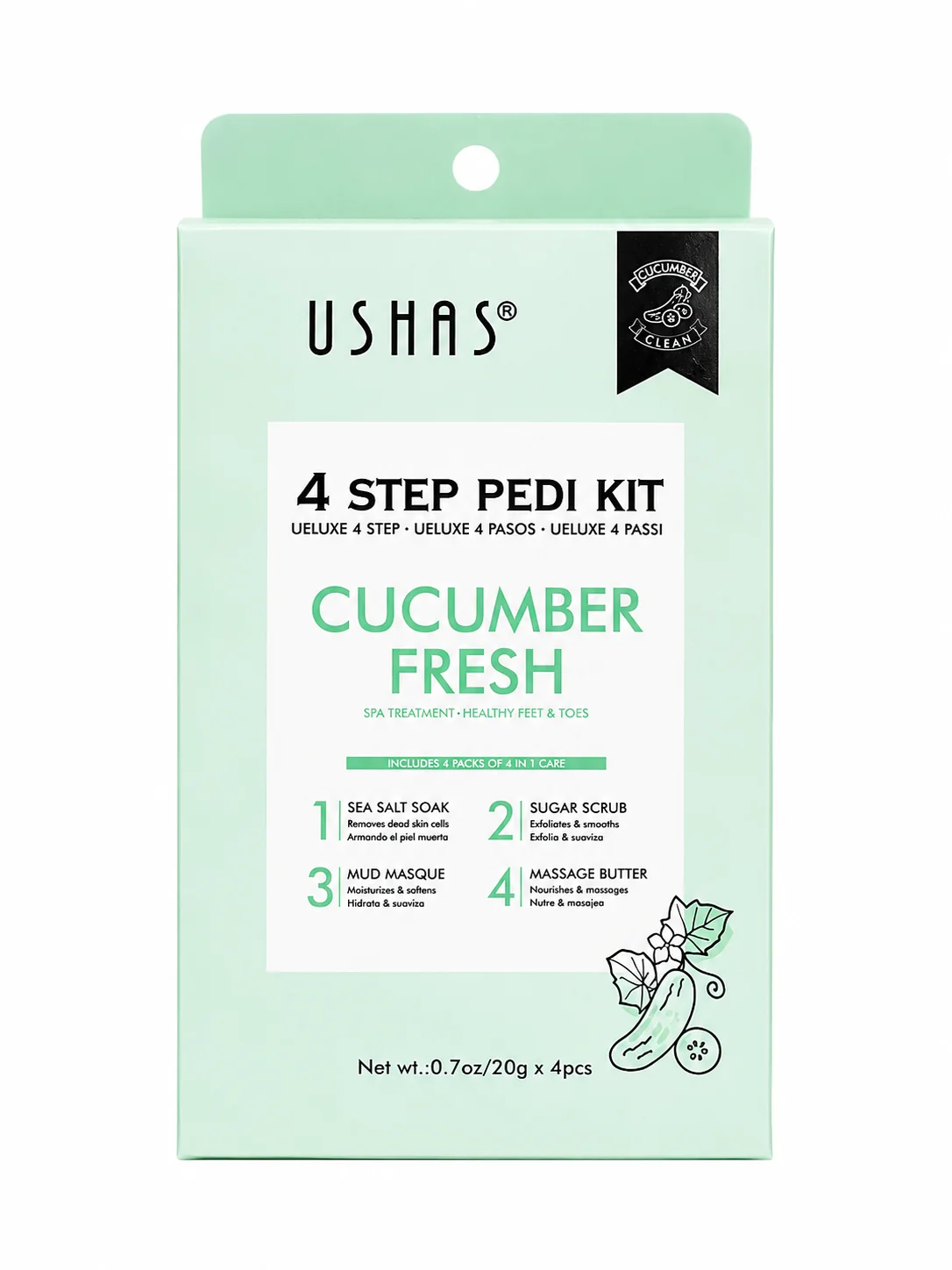 USHAS 4 Step Pedi Kit – Cucumber Fresh Foot Spa Treatment