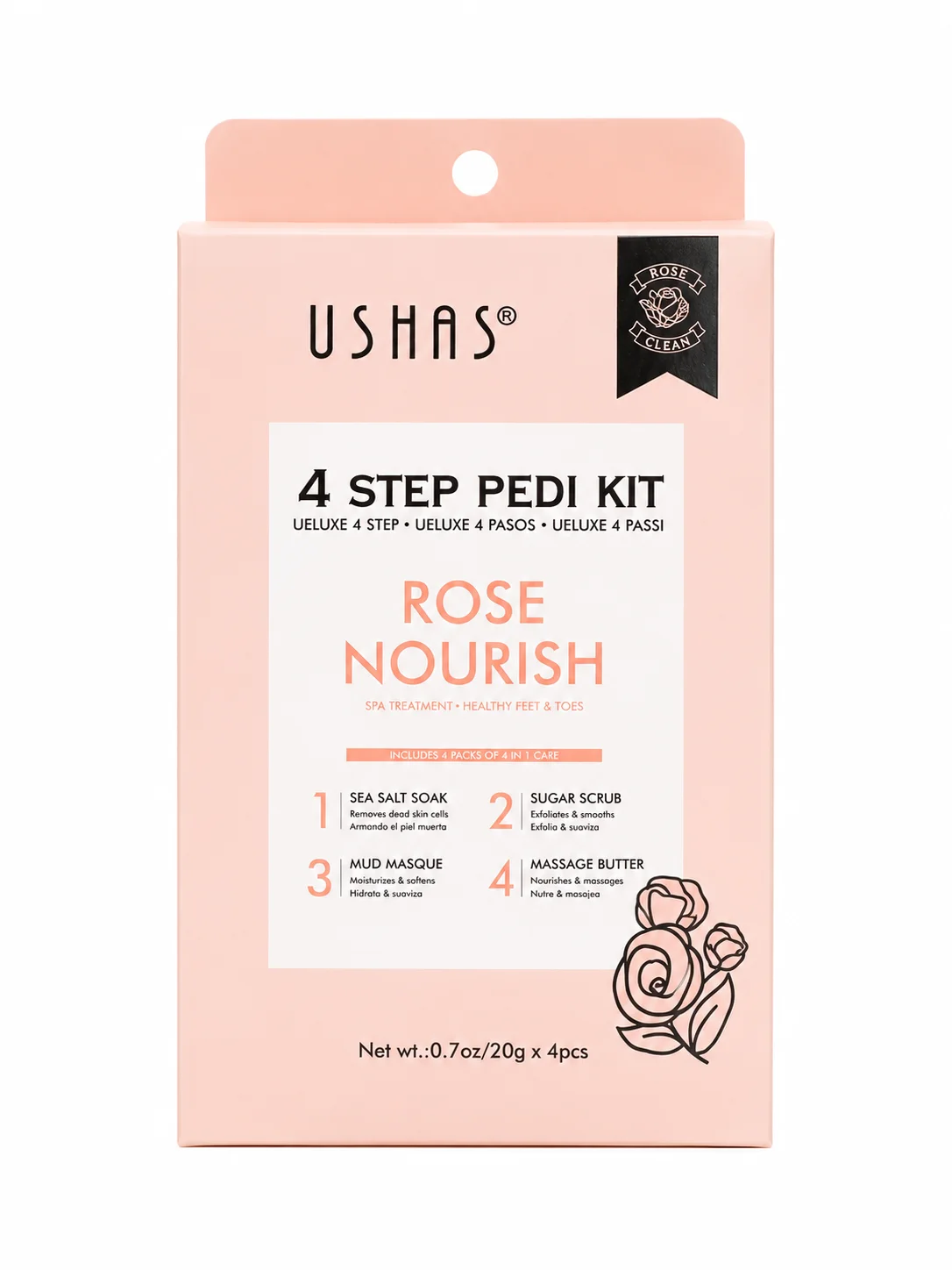 USHAS 4 Step Pedi Kit – Rose Nourish Spa Treatment