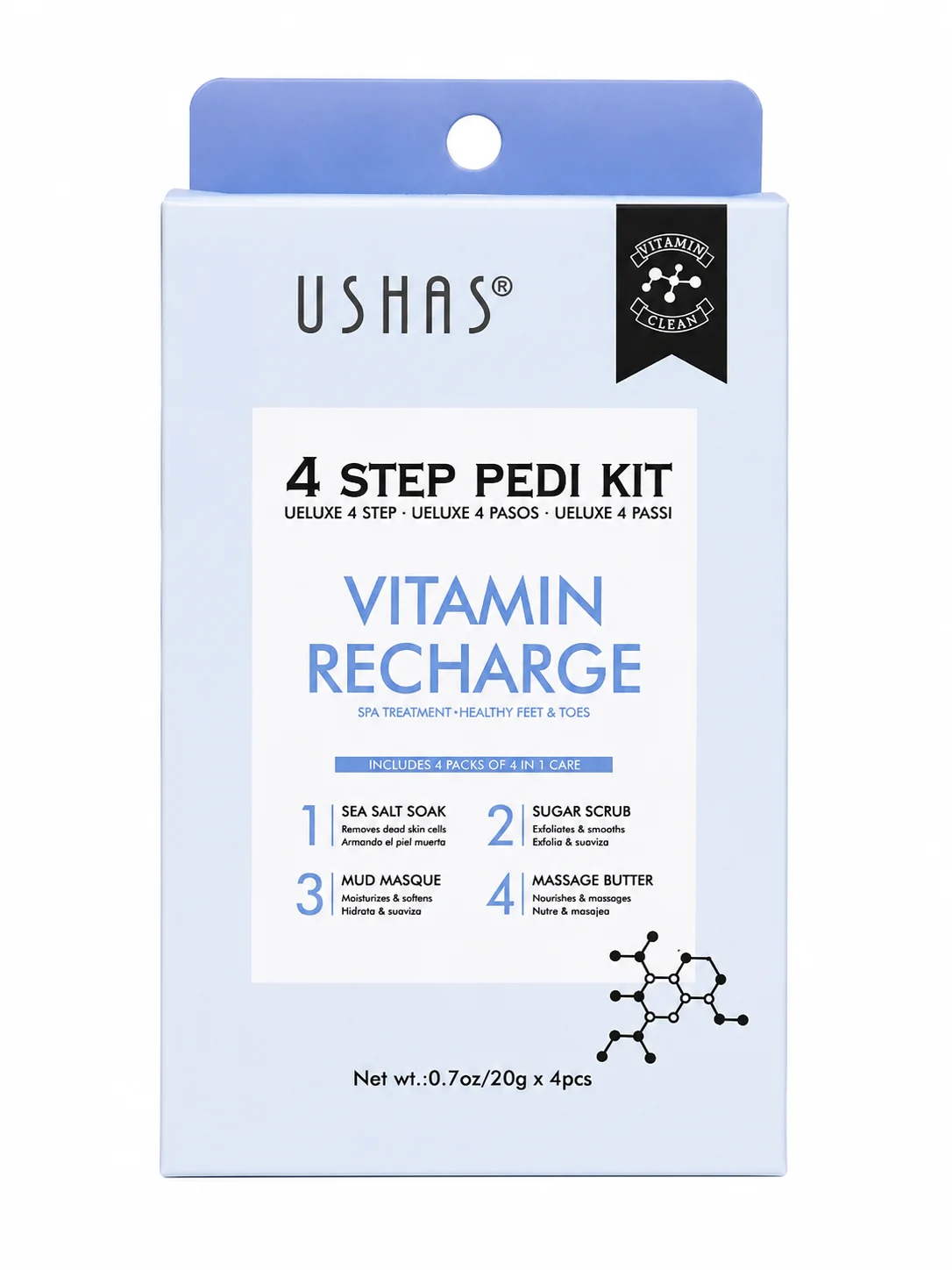 USHAS 4 Step Pedi Kit – Vitamin Recharge Foot Spa Treatment