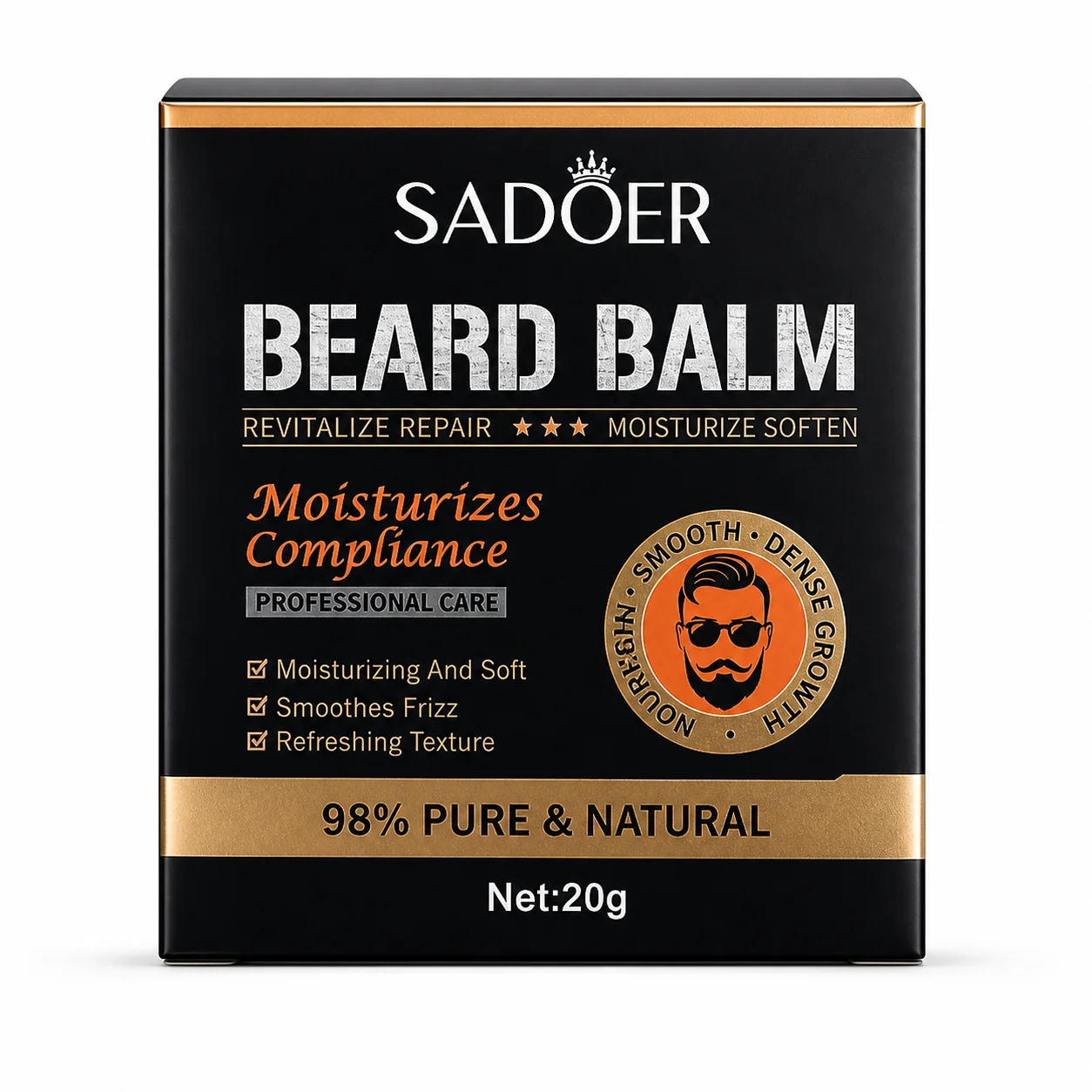 SADOER Beard Balm for Men – Moisturizing & Styling Beard Wax, Frizz Control & Softening (20g)