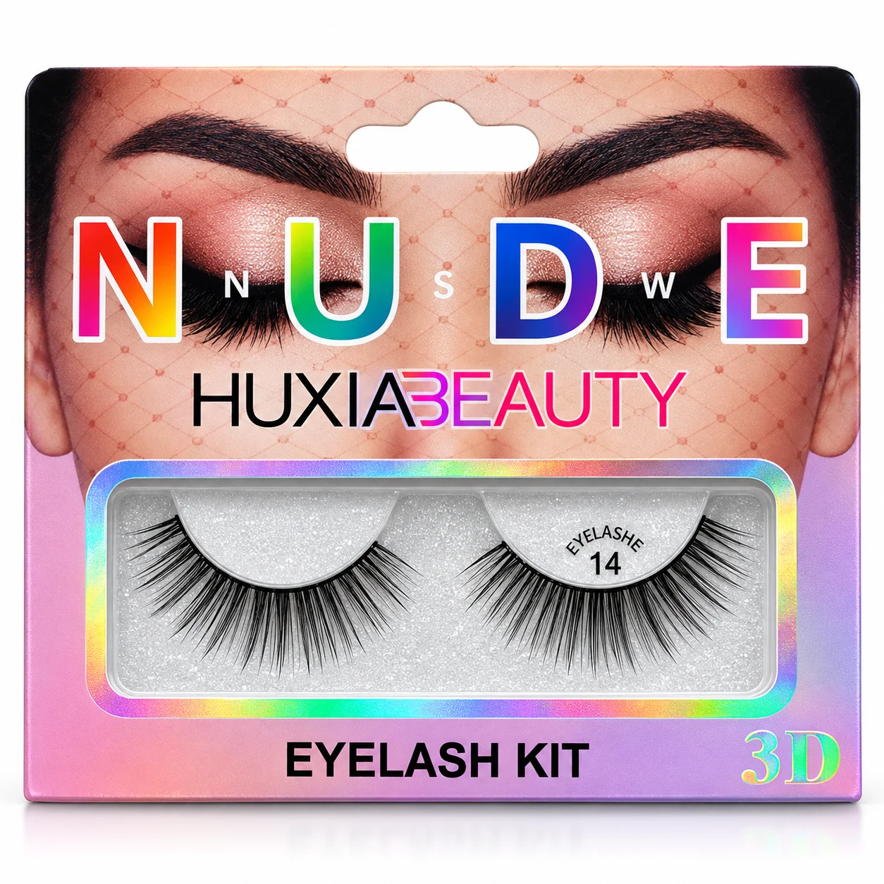 HUXIABEAUTY Nude 3D False Eyelashes – Style 14 – 1 Pair