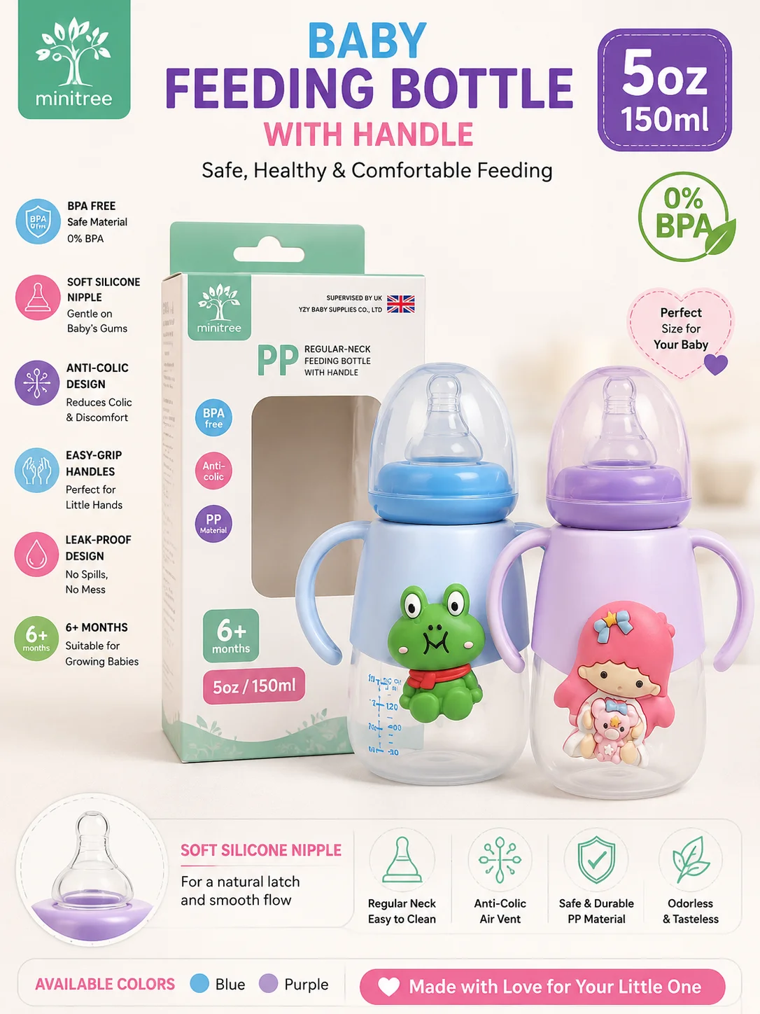Minitree Baby Feeding Bottle 150ml (5oz) – BPA Free PP Feeding Bottle