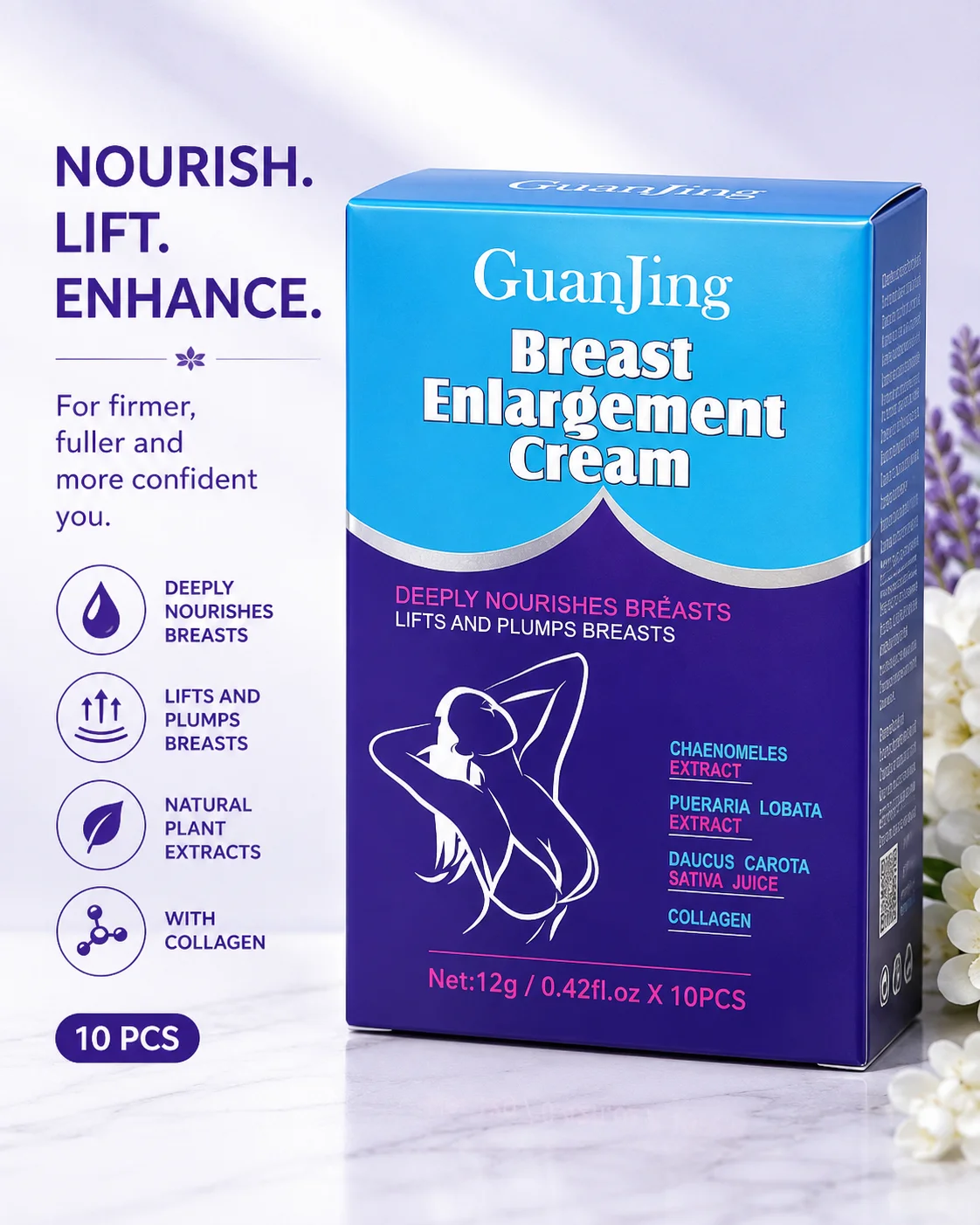 GuanJing Breast Enlargement Cream with Collagen – 10 PCS Body Care Set