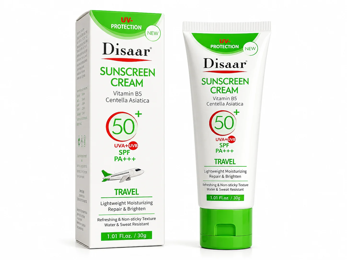 Disaar SPF 50+ Sunscreen Cream Travel Size – Vitamin B5 & Centella Asiatica | PA+++ | 30g