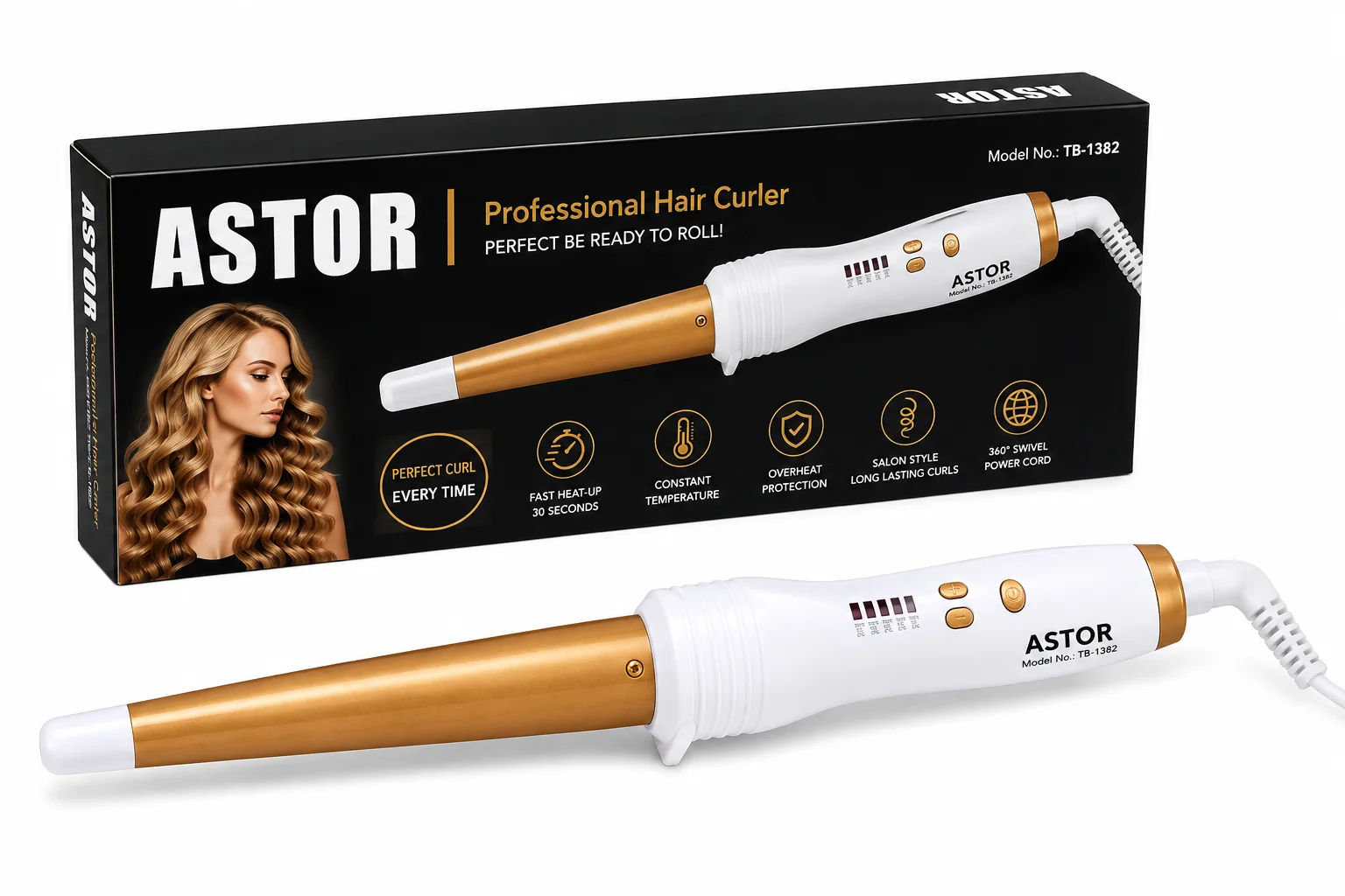 ASTOR TB-1382 Professional Hair Curler – Salon Style Curling Wand