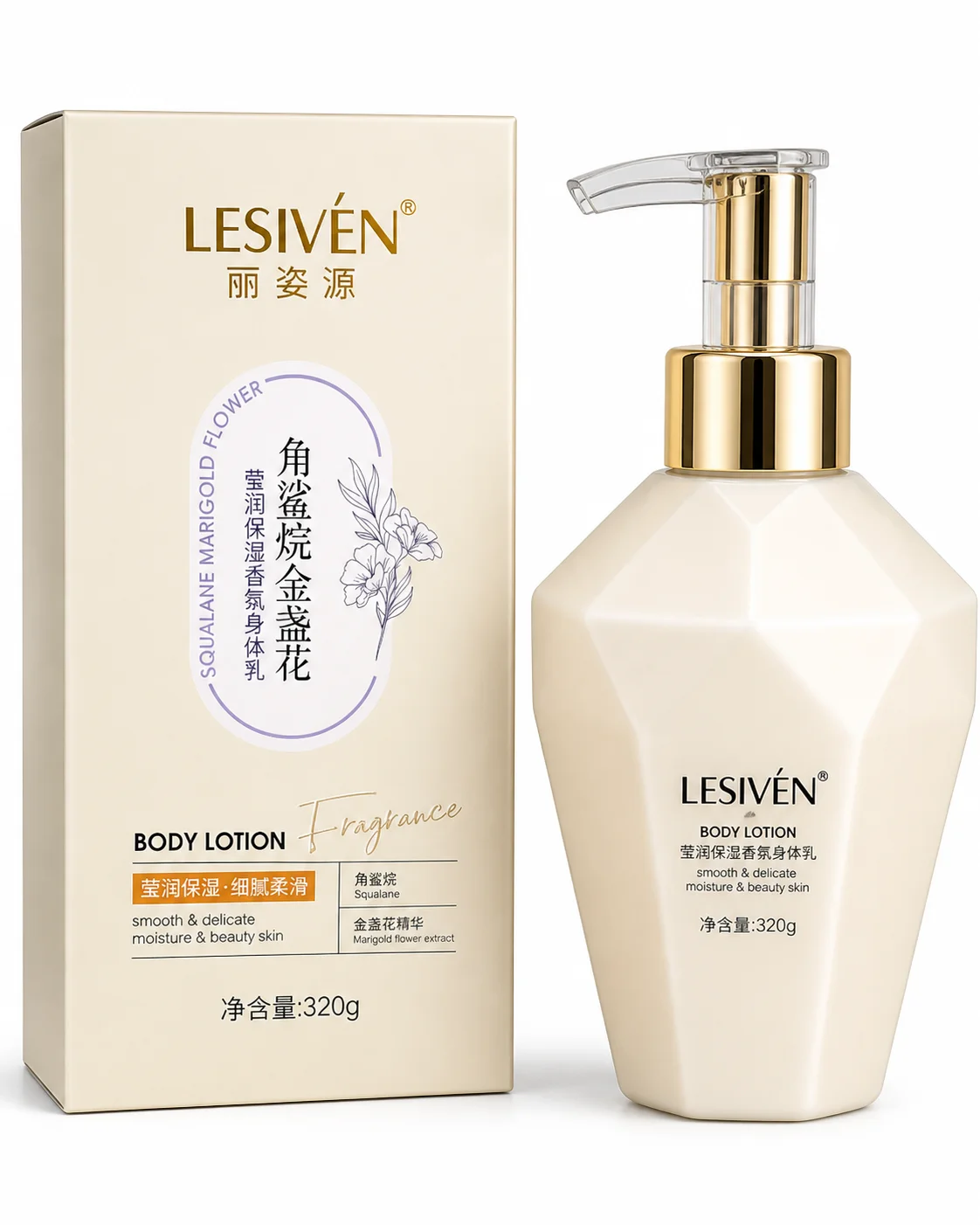 LESIVÉN Squalane Marigold Body Lotion – Smooth & Moisturizing Fragrance Care (320g)