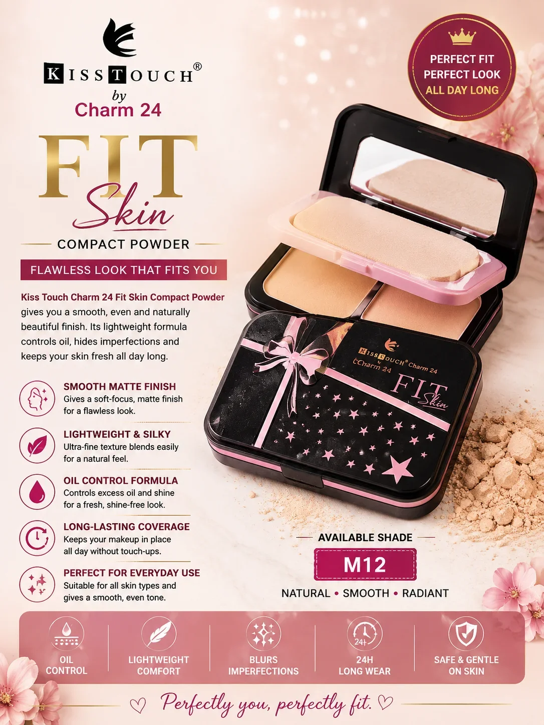 Kiss Touch Charm 24 Fit Skin Compact Powder