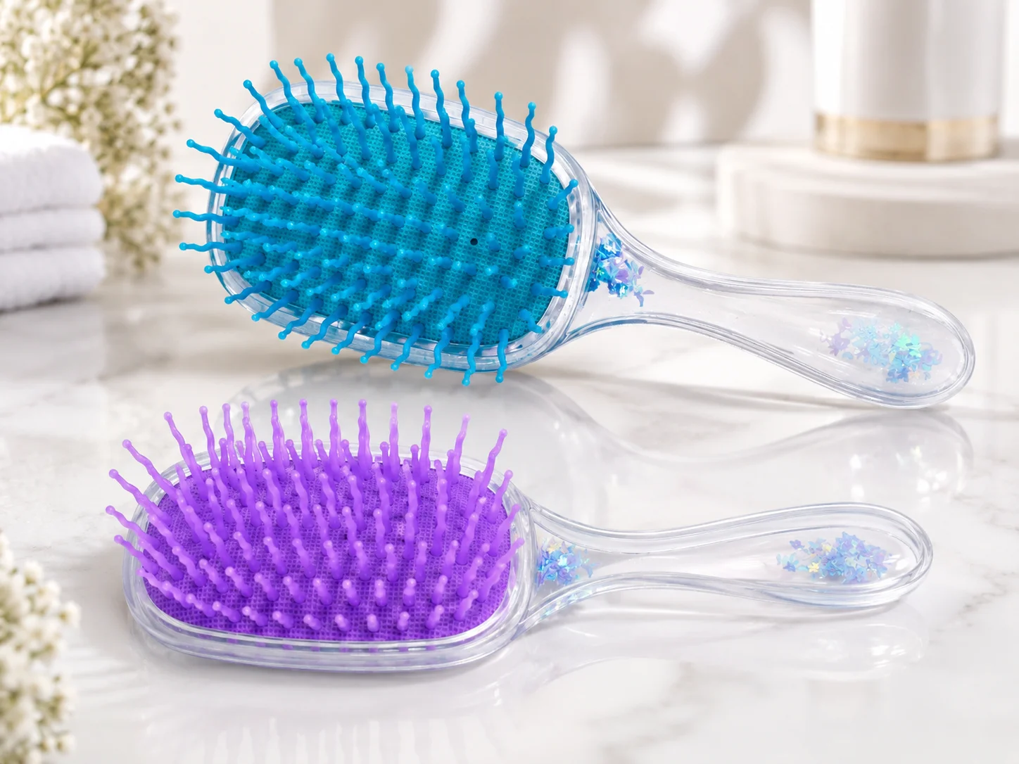 Premium Crystal Handle Detangling Hair Brush Set
