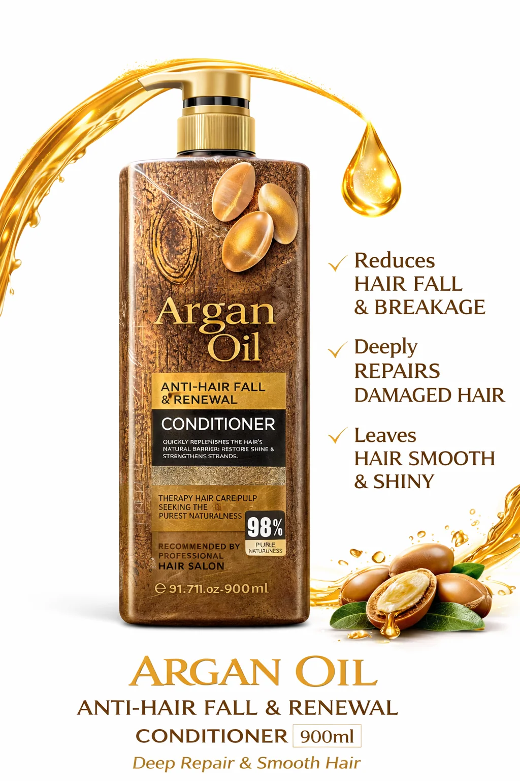 Argan Oil Anti-Hair Fall & Renewal Conditioner – 900ml | Deep Repair & Smooth Hair
