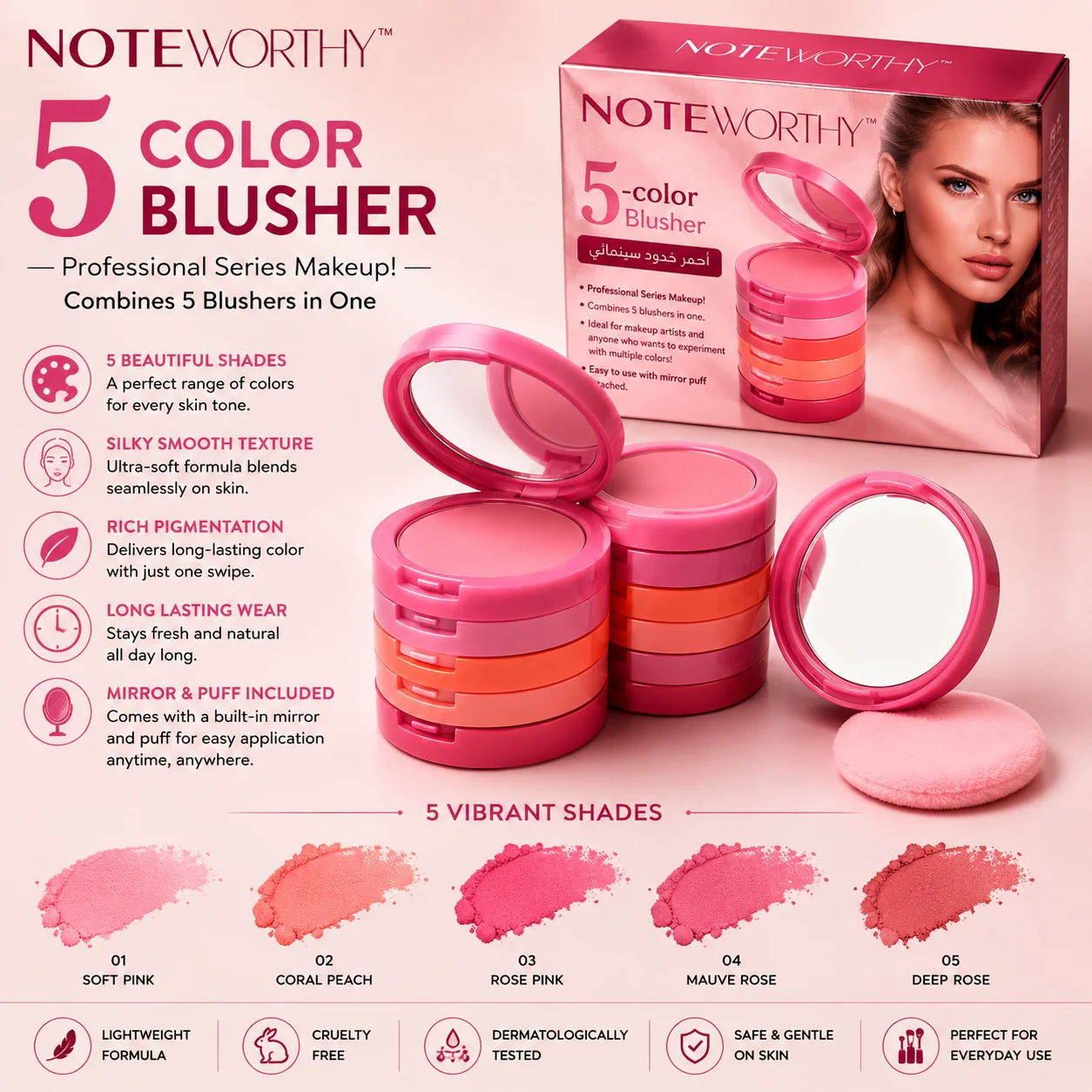 Note Worthy 5 Color Blusher Palette – Soft & Radiant Makeup Collection