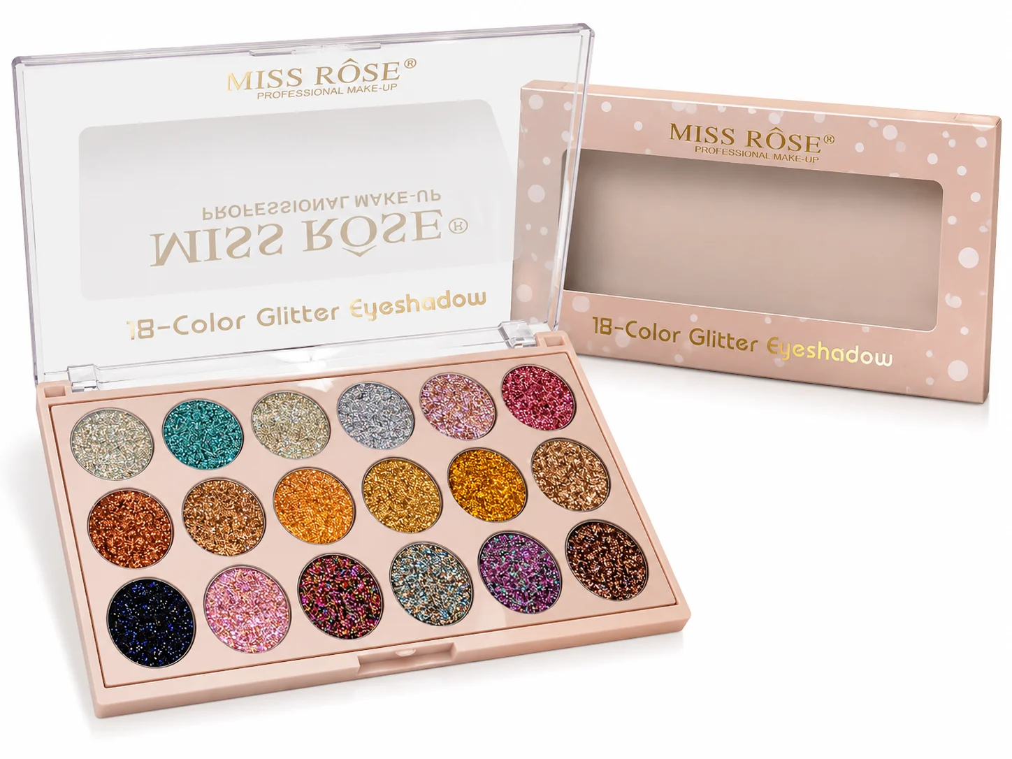 MISS ROSE 18-Color Glitter Eyeshadow Palette – Professional Sparkle Makeup Kit