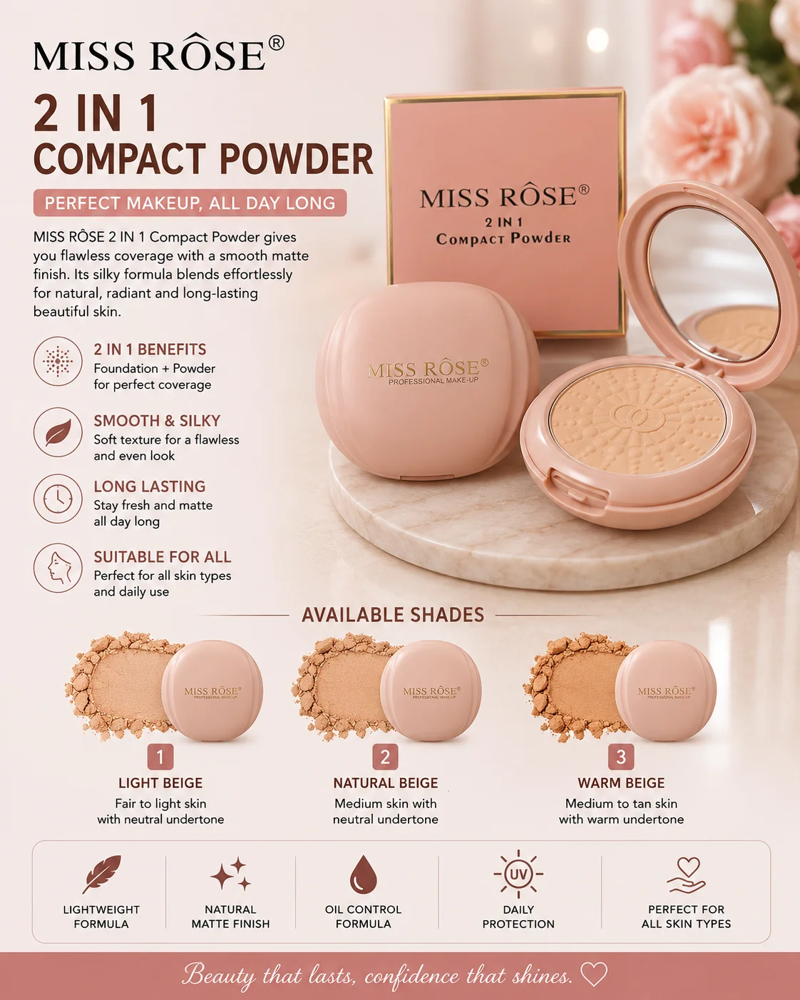 MISS RÔSE 2 In 1 Compact Powder
