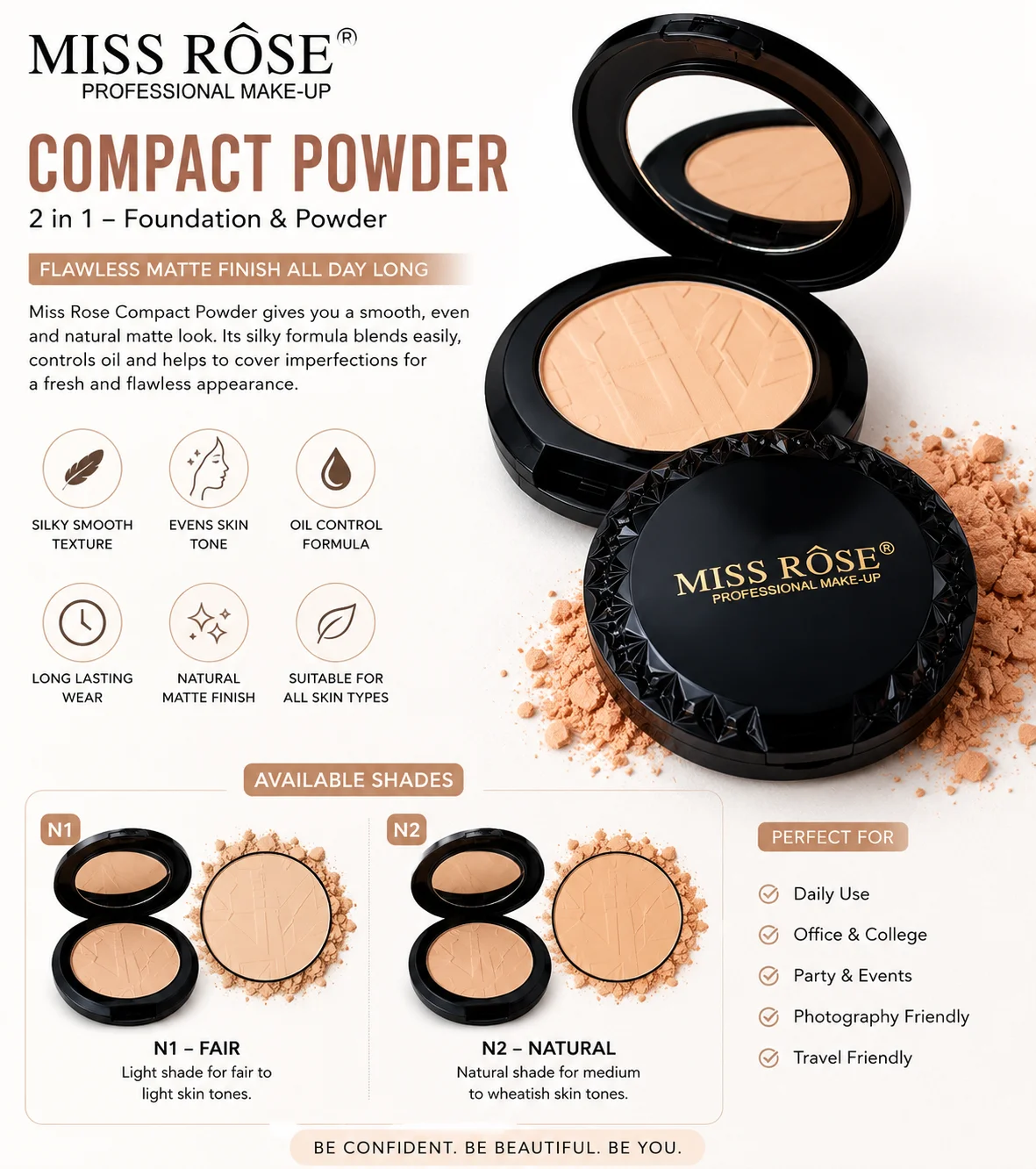 MISS RÔSE 2 in 1 Compact Powder
