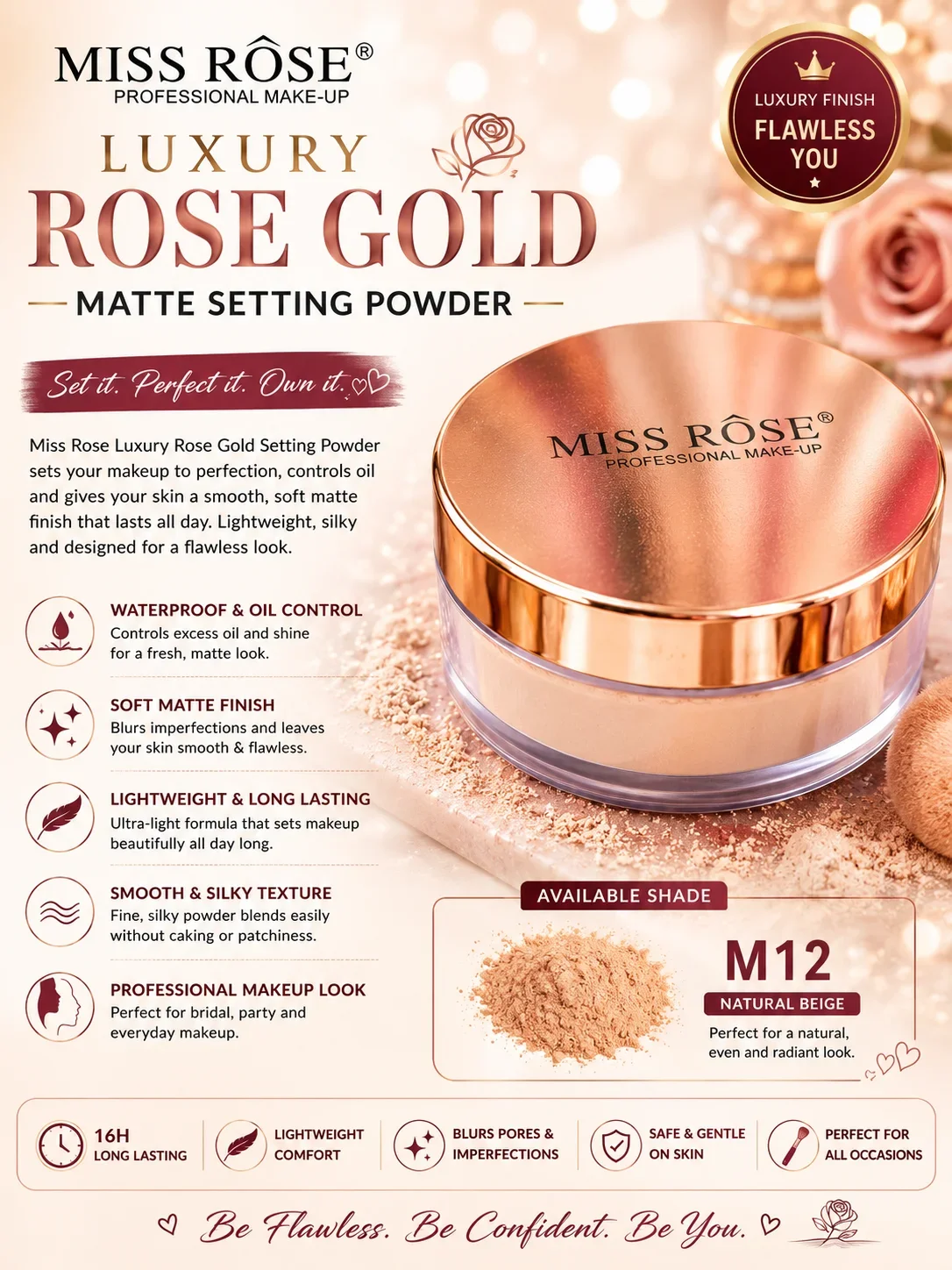 Miss Rose Luxury Rose Gold Matte Setting Powder