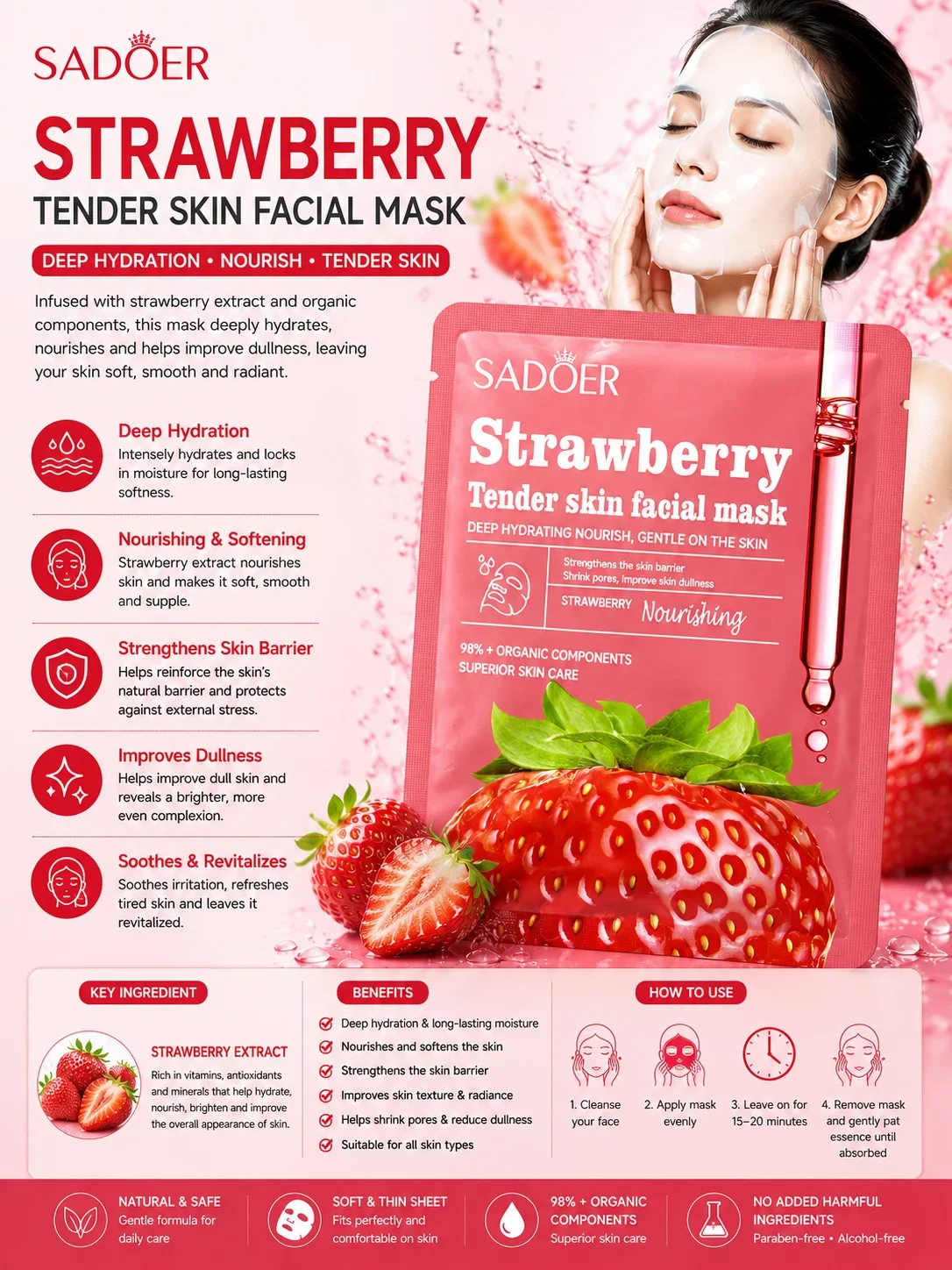SADOER Strawberry Tender Skin Facial Mask