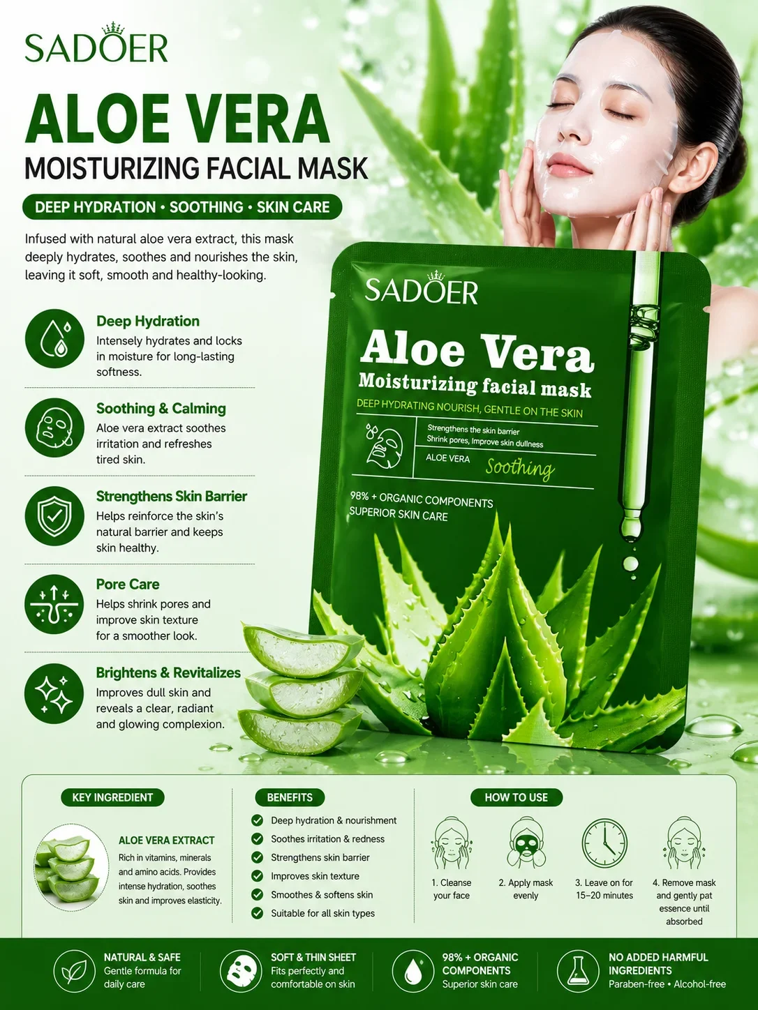 SADOER Aloe Vera Moisturizing Facial Mask