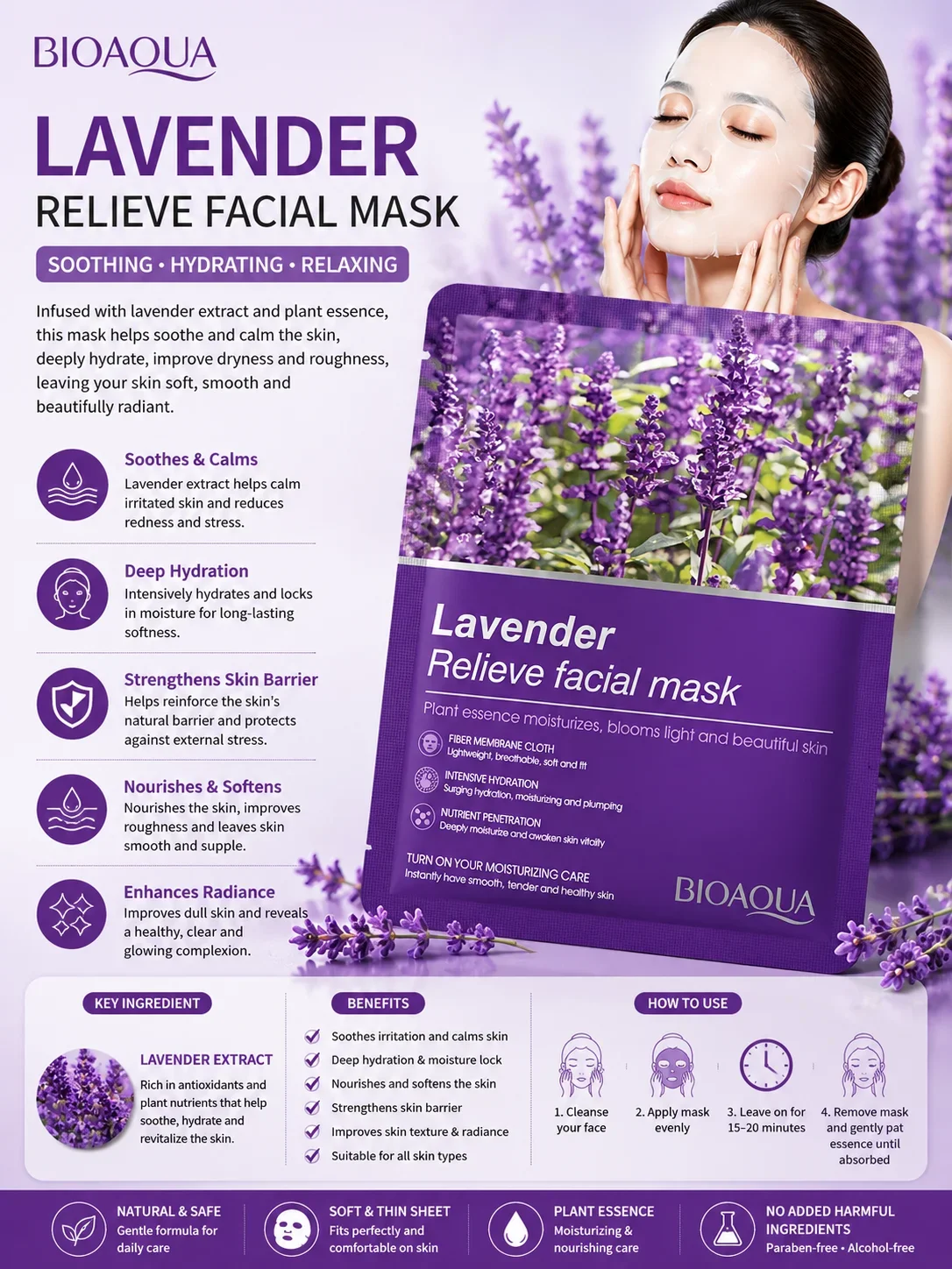 BIOAQUA Lavender Relieve Facial Mask