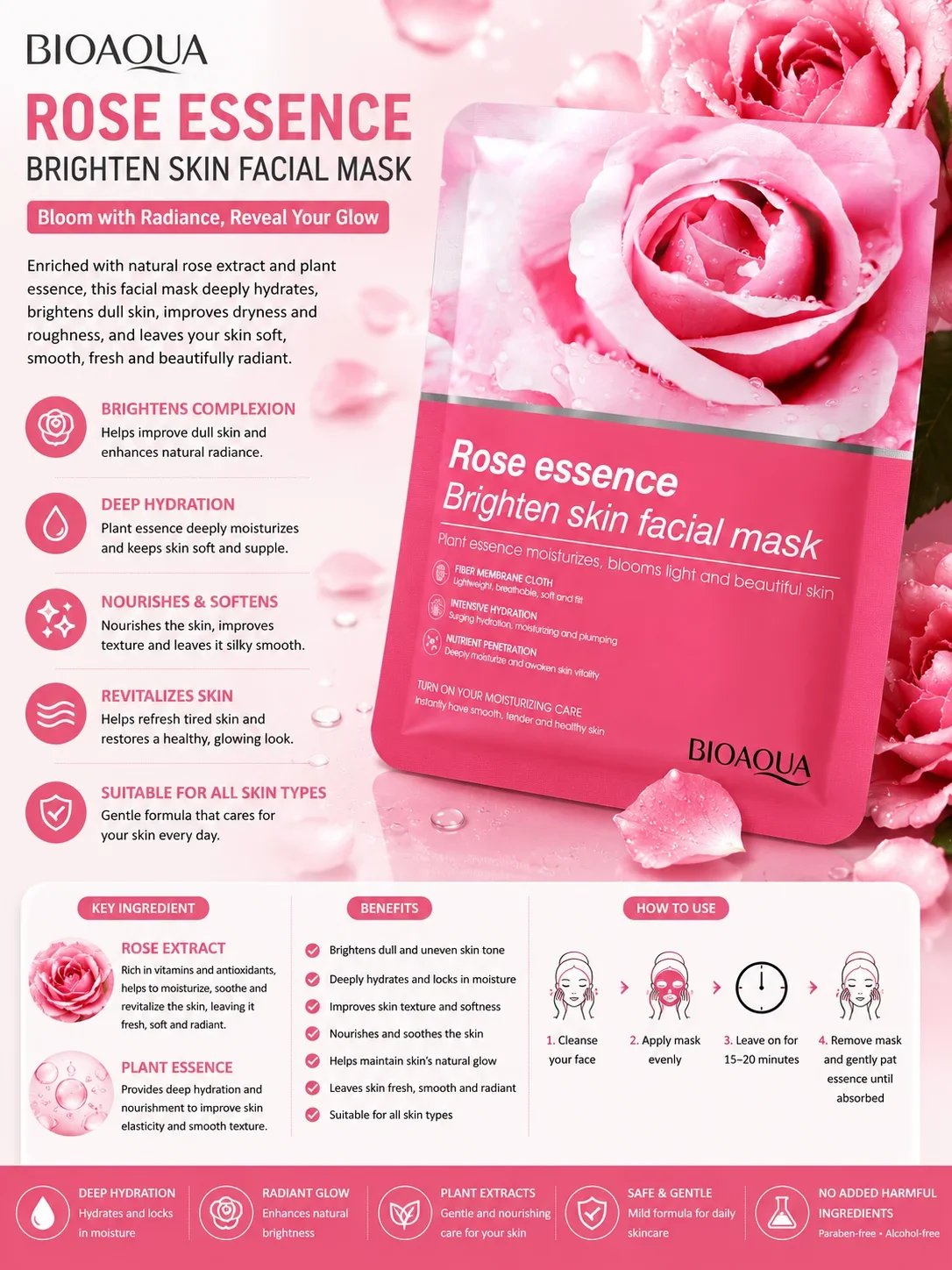 BIOAQUA Rose Essence Brighten Skin Facial Mask