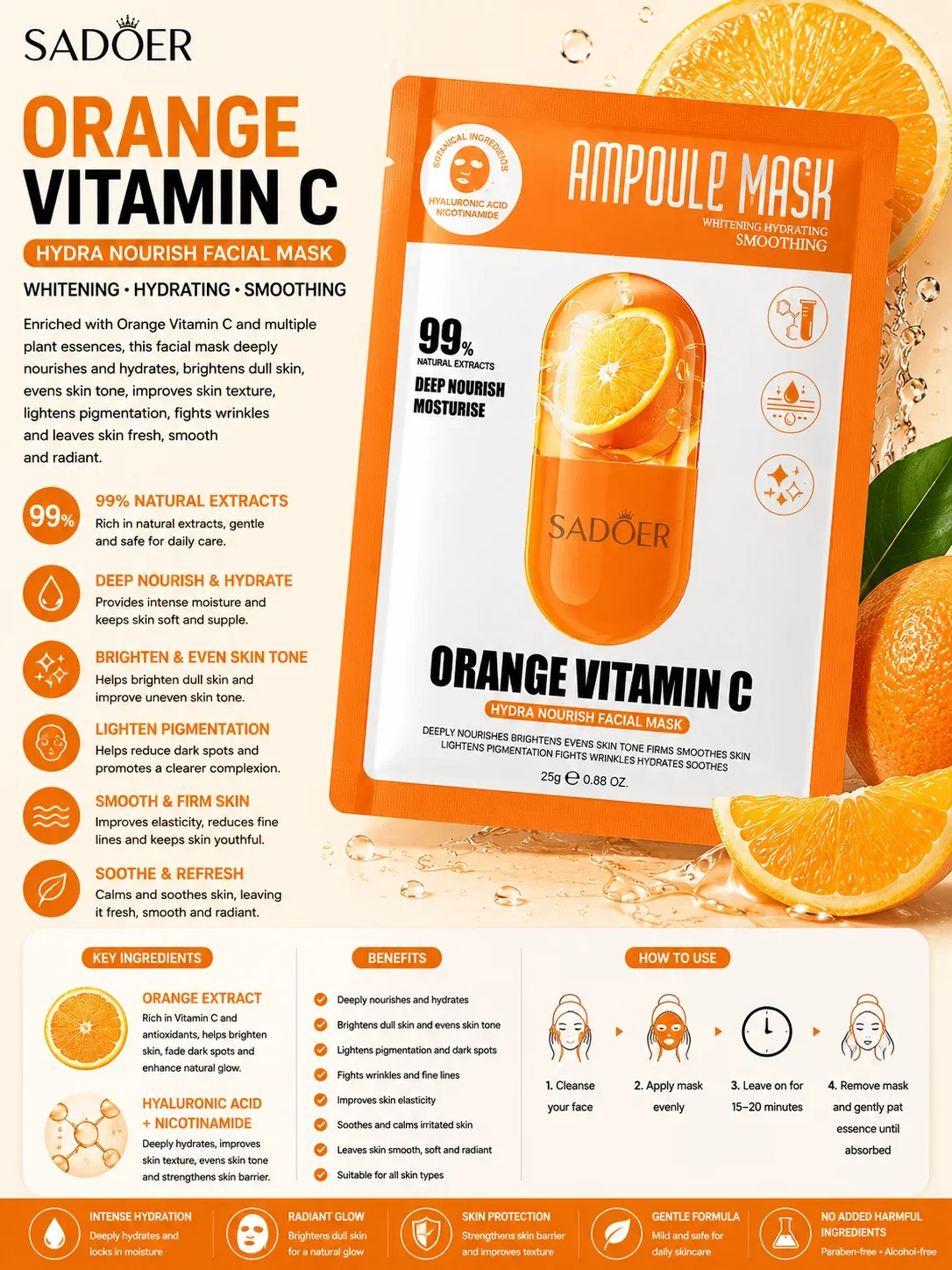 SADOER Orange Vitamin C Hydra Nourish Facial Mask