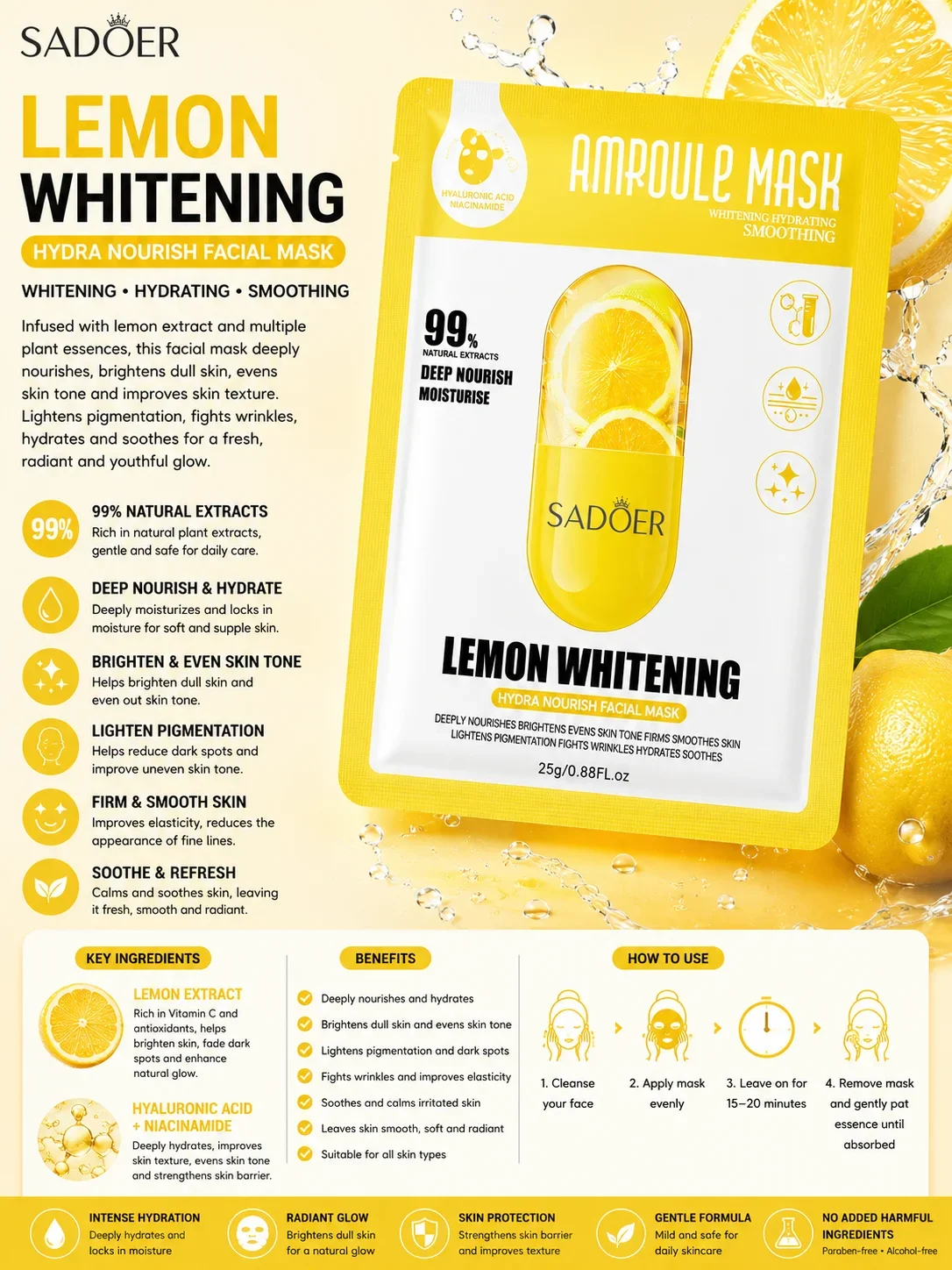 SADOER Lemon Whitening Hydra Nourish Facial Mask