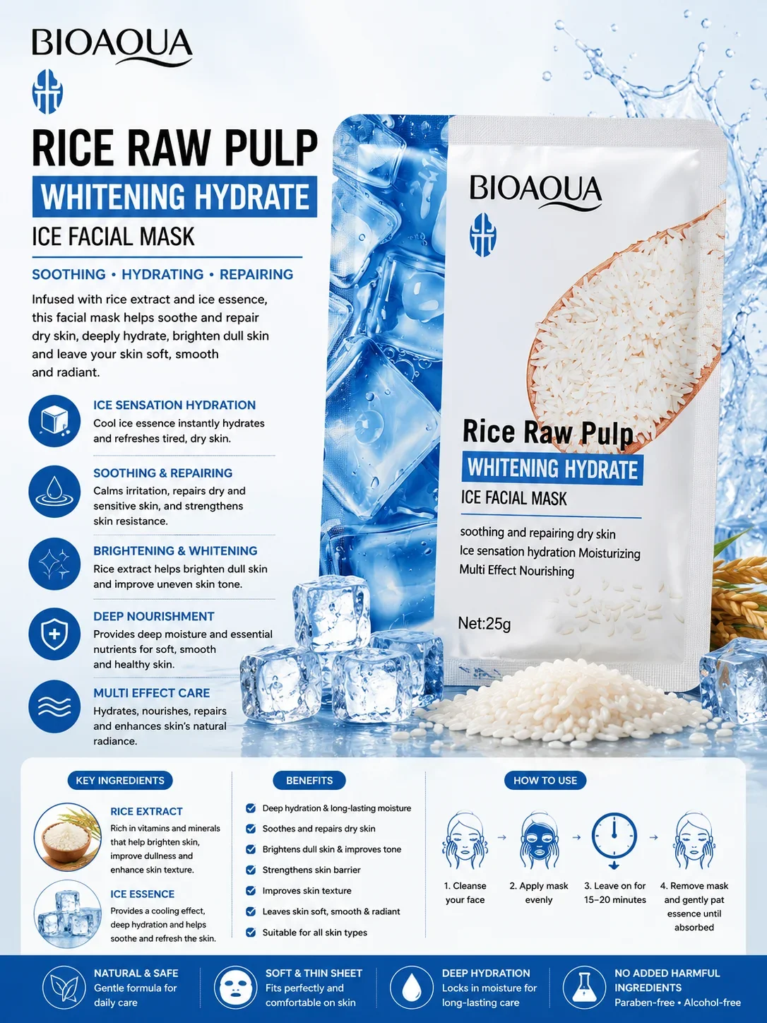 BIOAQUA Rice Raw Pulp Whitening Hydrate Ice Facial Mask