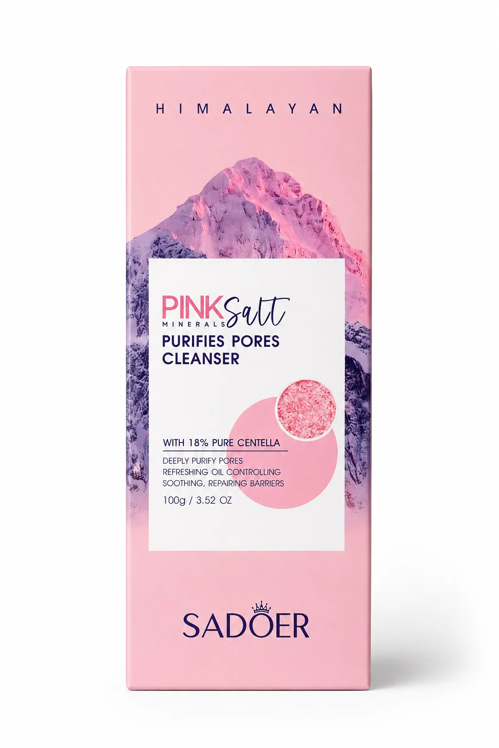SADOER Pink Salt Purifying Cleanser – Deep Pore Cleansing Face Wash with Centella (100g)