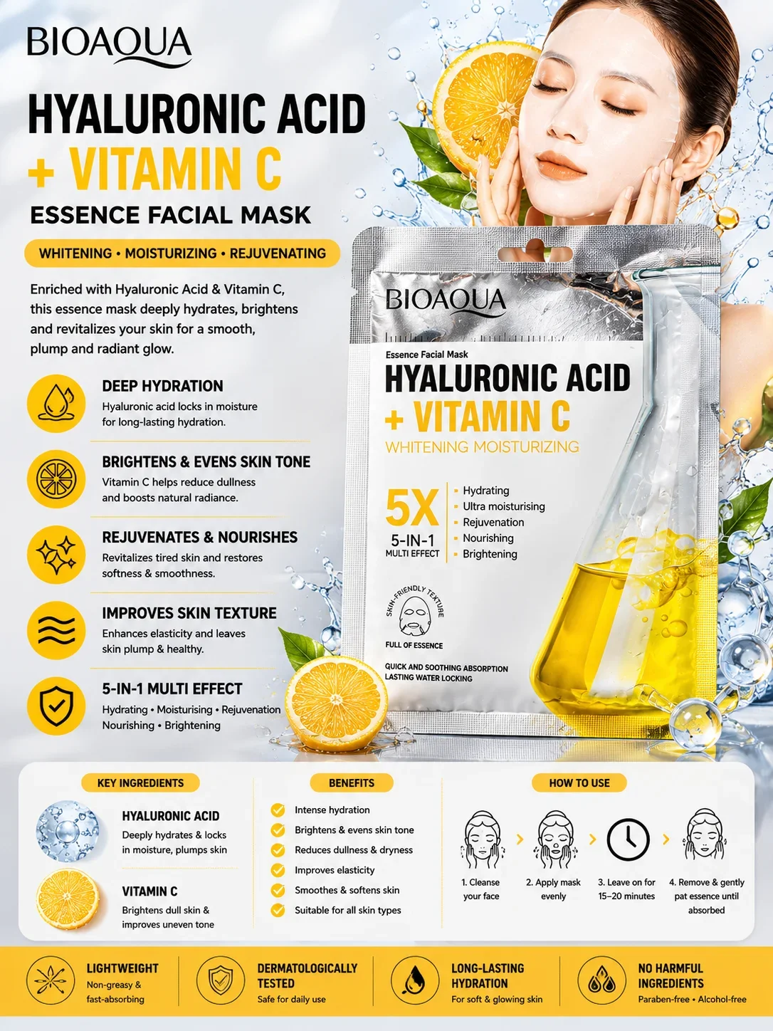 BIOAQUA Hyaluronic Acid + Vitamin C Essence Facial Mask