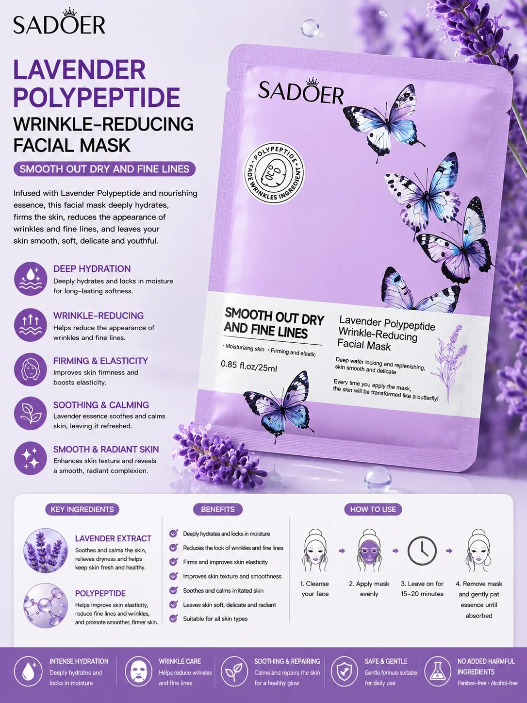 SADOER Lavender Polypeptide Wrinkle-Reducing Facial Mask