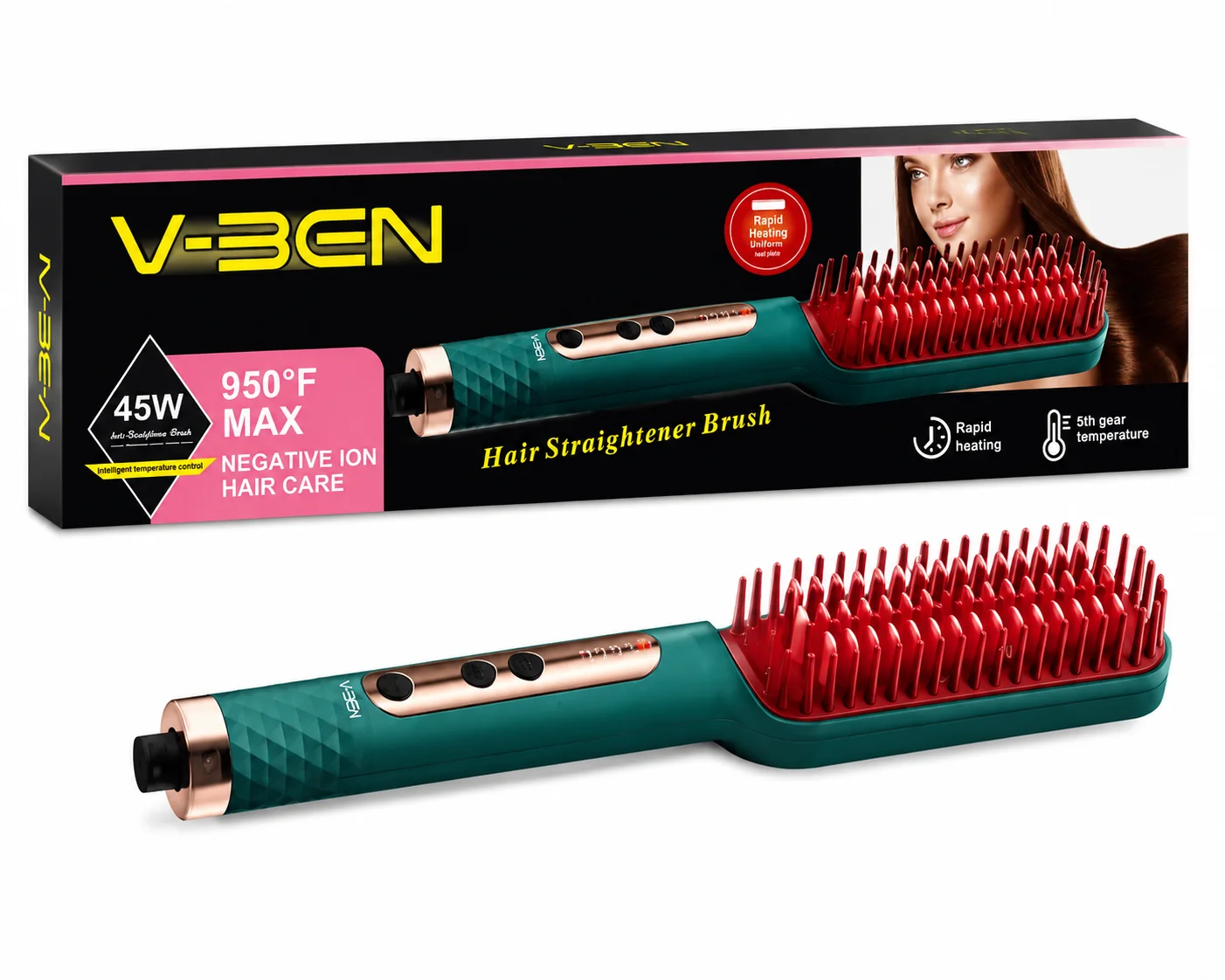 V-BEN Hair Straightener Brush – Ultimate Styling Tool for Silky, Frizz-Free Hair
