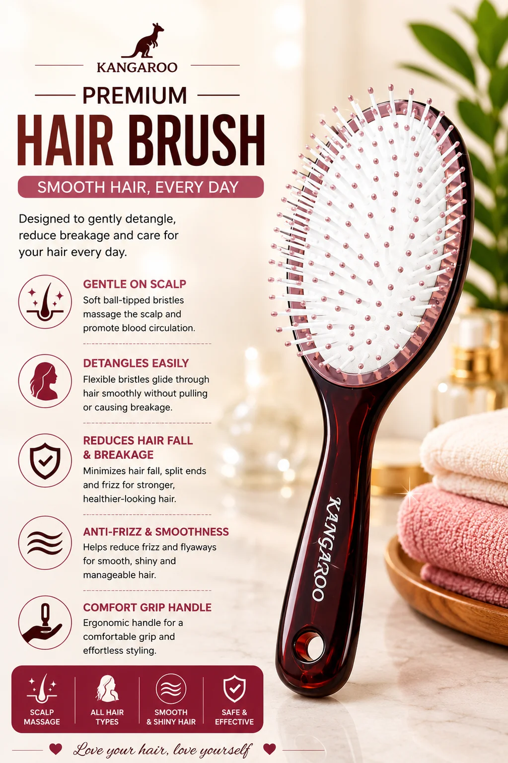 Premium Oval Hair Brush – Anti-Frizz Detangling & Scalp Massage Brush