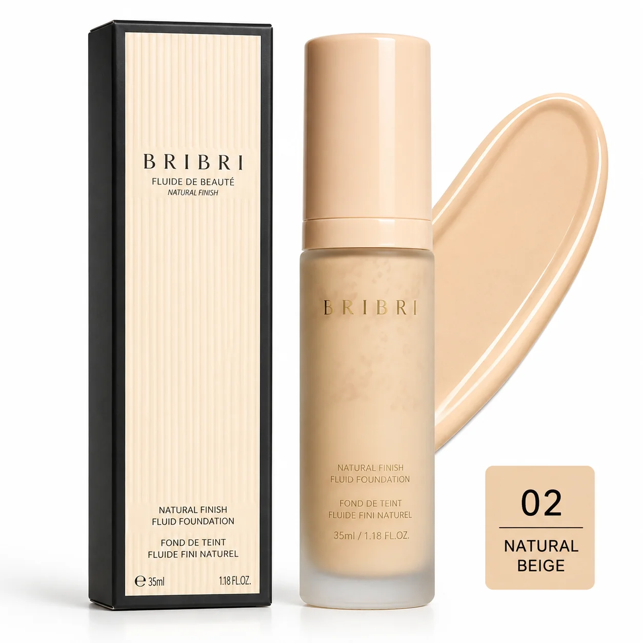 BRIBRI Natural Finish Fluid Foundation – Shade 02 Natural Beige